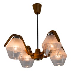 Lustre en bois et verre du milieu du siècle dernier, Dřevo Humpolec, années 1960