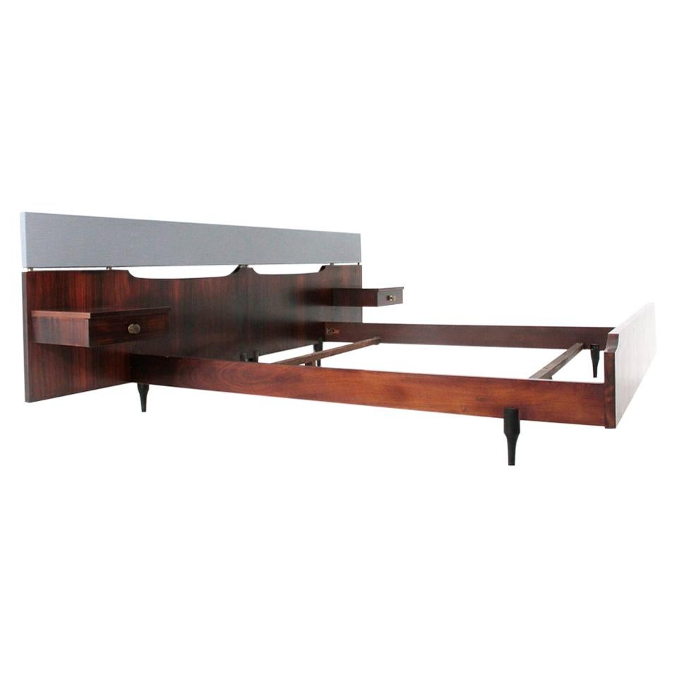 Midcentury Wood Italian Bed by Claudio Salocchi for Sormani, 1960s For Sale