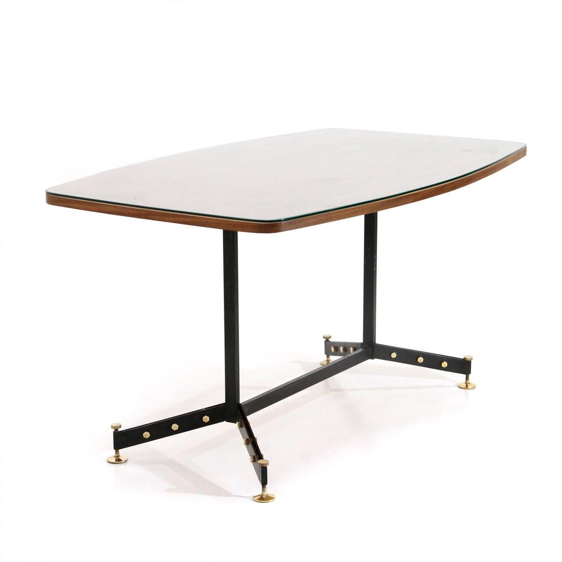 Mid-Century Modern Midcentury Wood, Metal and Brass Rectangular Top Italian Dining Table, 1950s For Sale