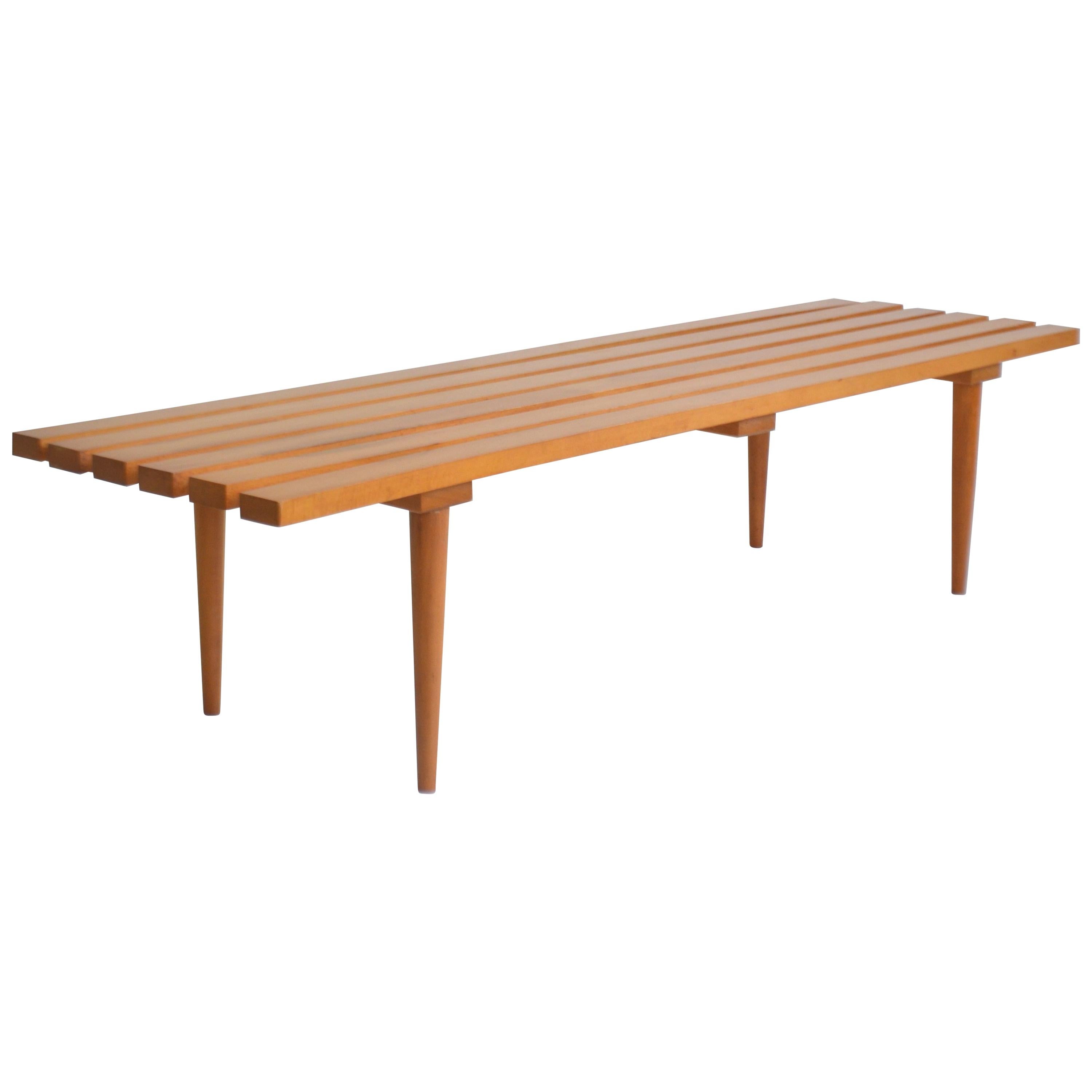 Midcentury Wood Slat Bench For Sale