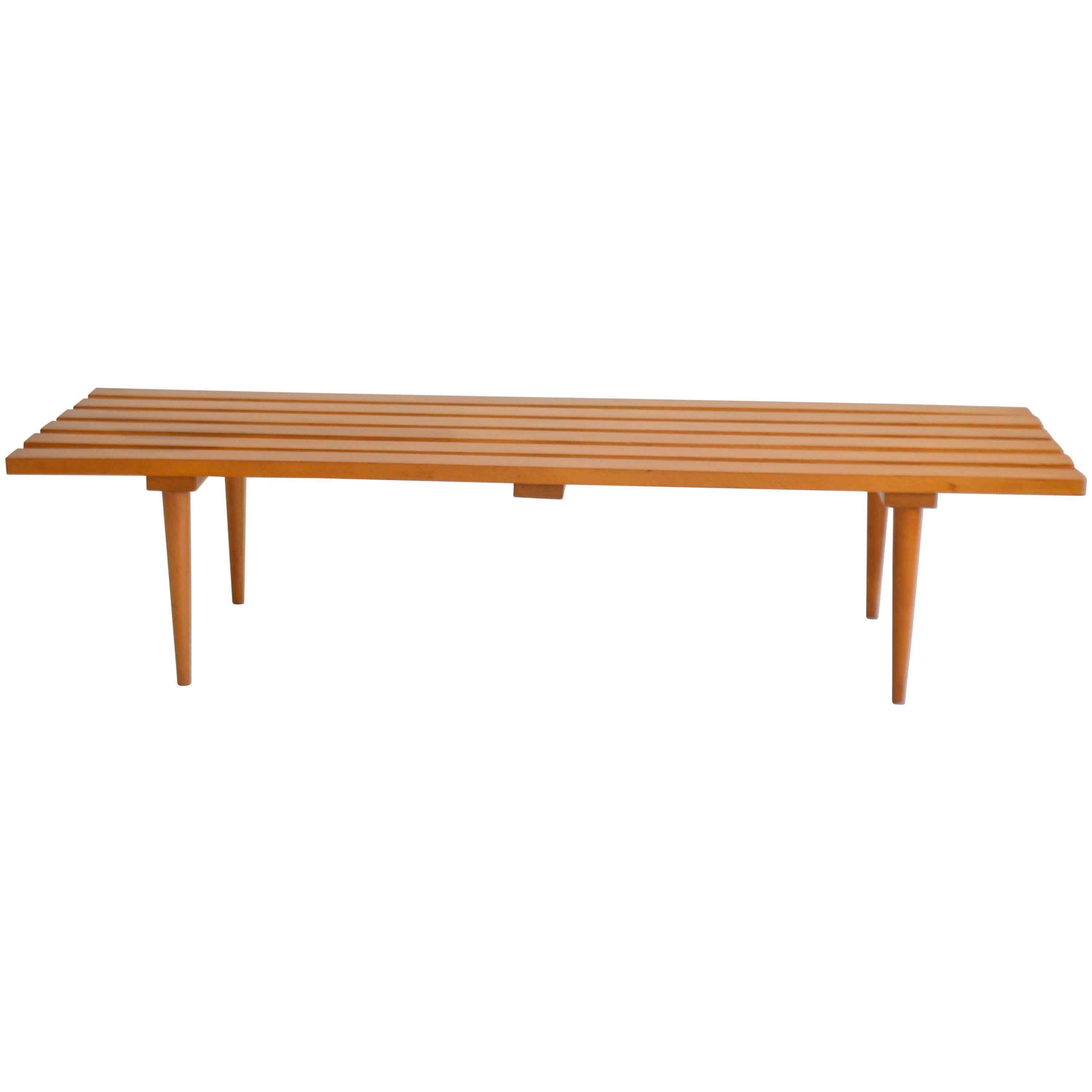 Hardwood Midcentury Wood Slat Bench For Sale