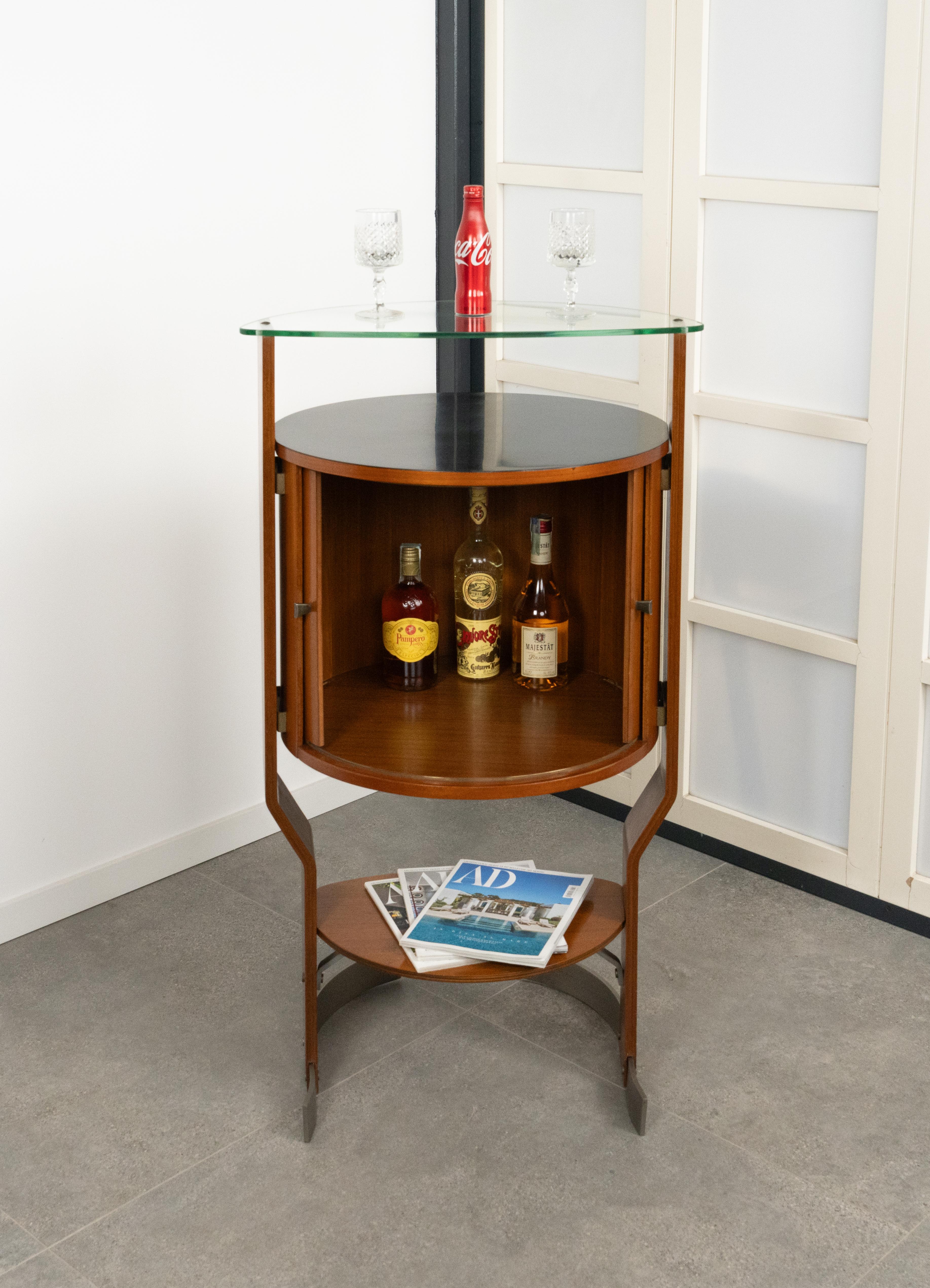 Métal Bar du milieu du siècle dernier en bois, acier et verre par Carlo De Carli pour Fiarm, Italie, années 1960 en vente