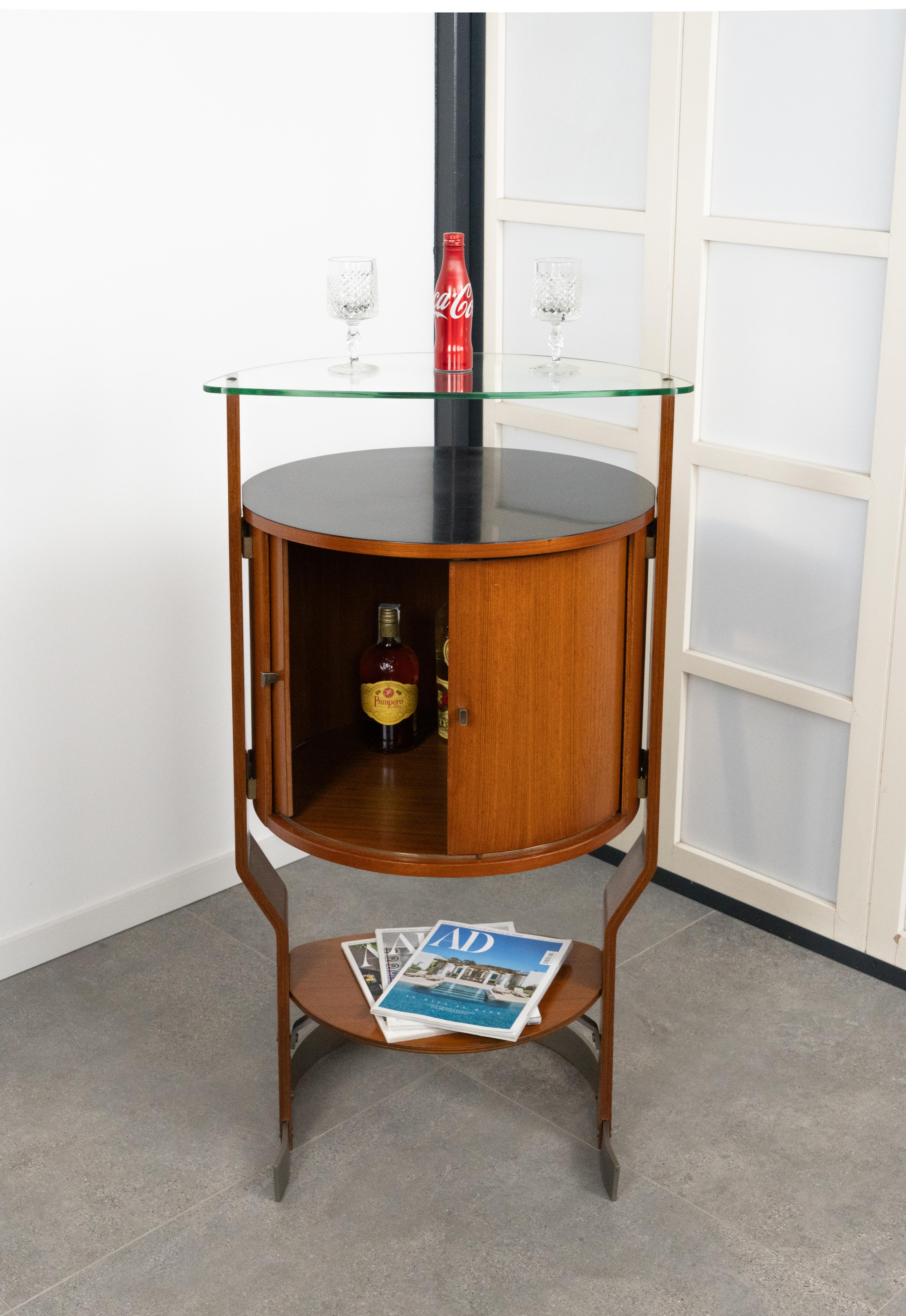 Bar du milieu du siècle dernier en bois, acier et verre par Carlo De Carli pour Fiarm, Italie, années 1960 en vente 1