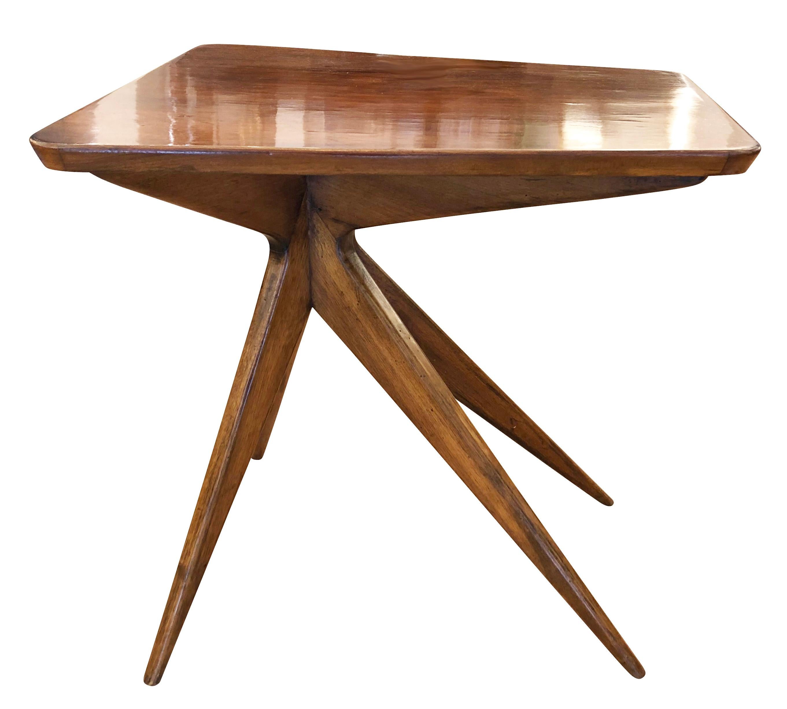 Italian Midcentury Wood Trapezoid Side Table