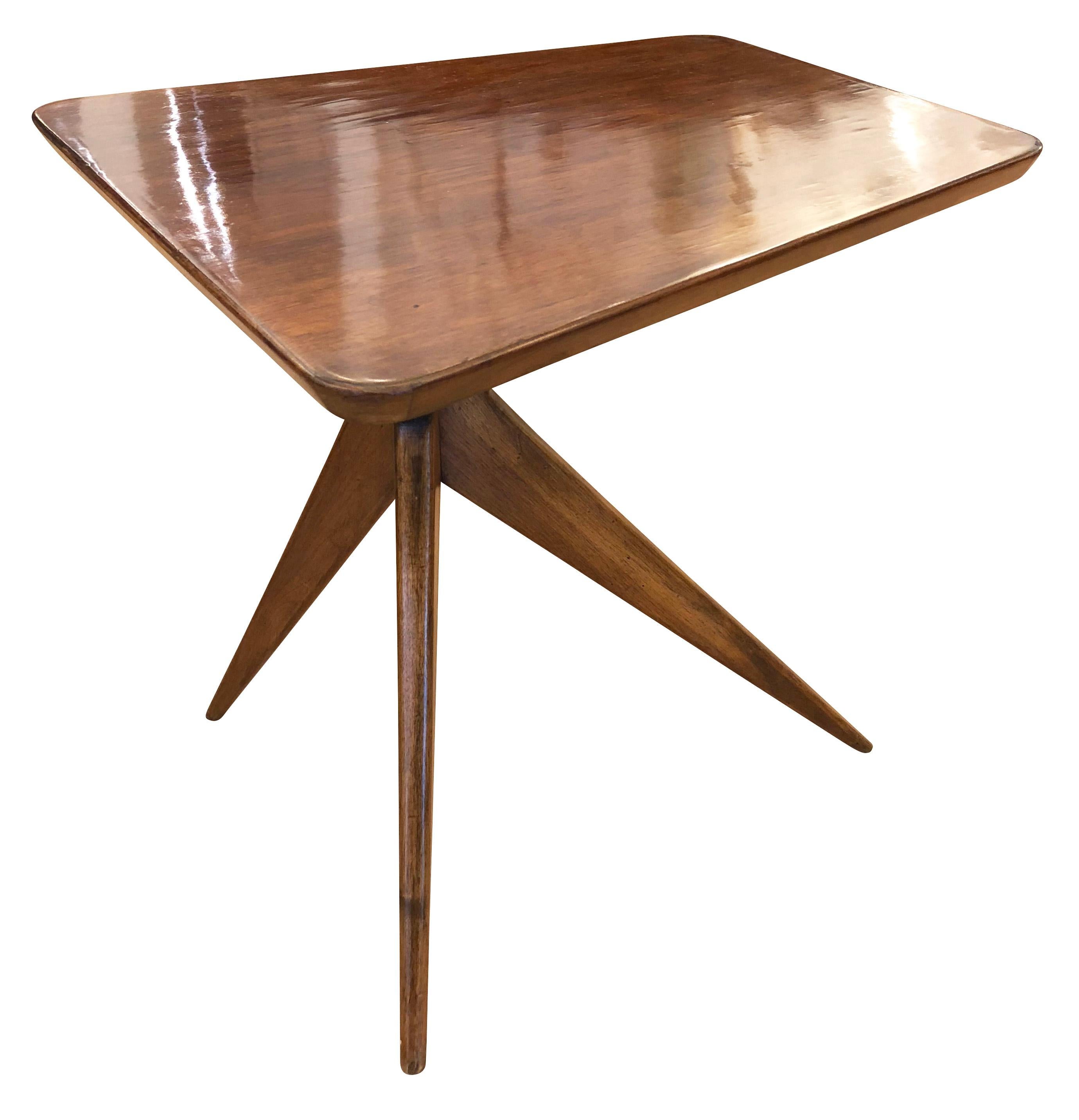 Midcentury Wood Trapezoid Side Table In Good Condition In New York, NY