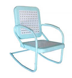 Midcentury Woodard Style Steel Garden Rocking Chair, Pair