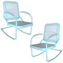 Retro Midcentury Woodard Style Steel Garden Rocking Chair, Pair