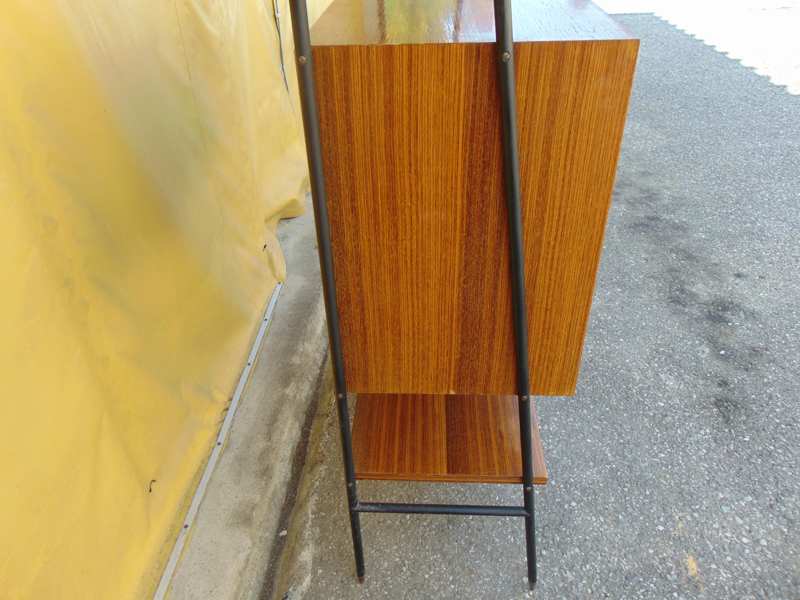 Midcentury Wooden and Black Metal Italian Wall Unit, 1950s For Sale 1