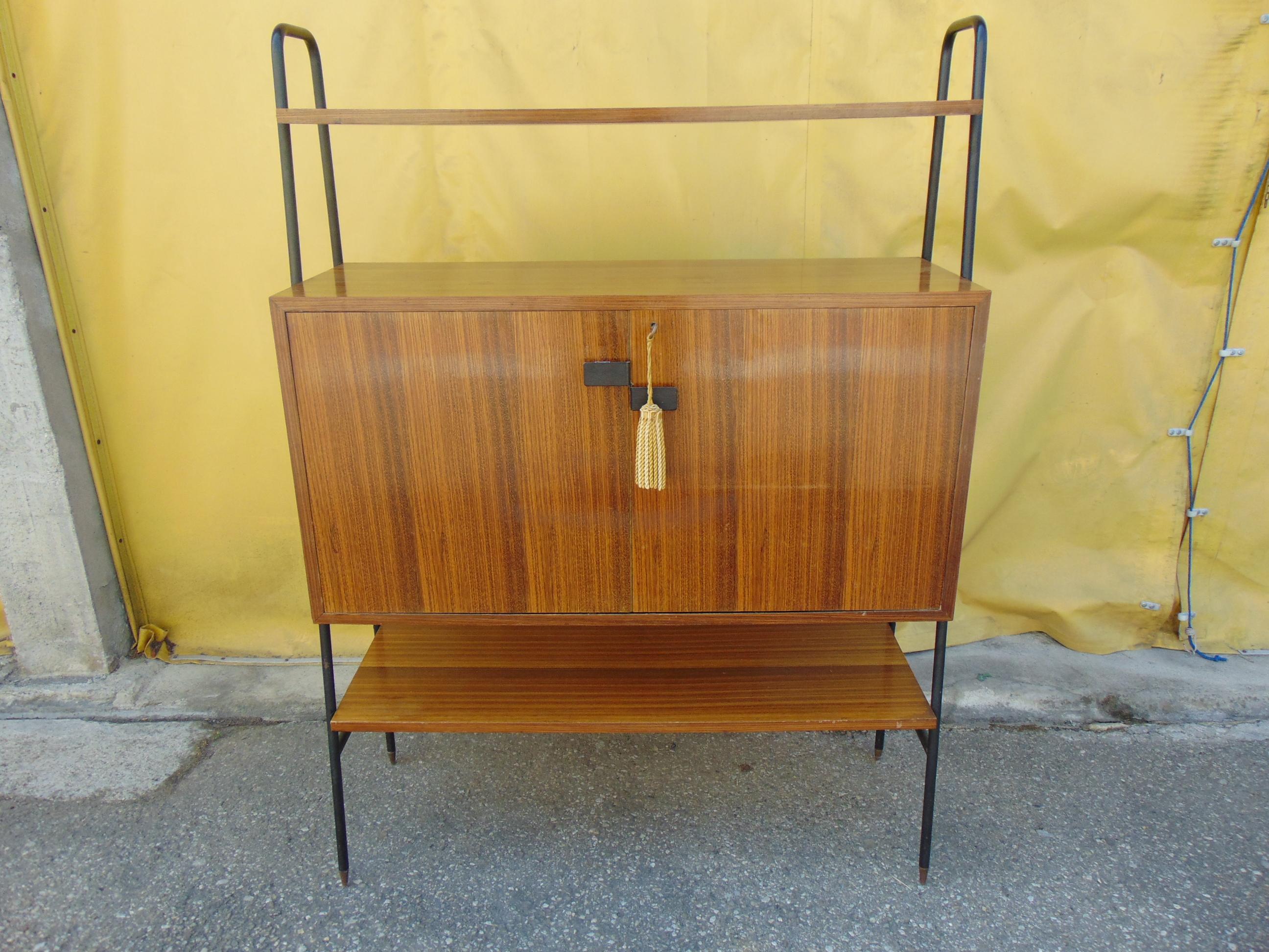 Midcentury Wooden and Black Metal Italian Wall Unit, 1950s For Sale 3