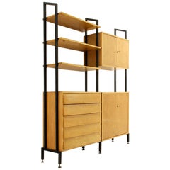 Midcentury Wooden and Black Metal Italian Wall Unit, 1950s