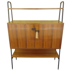 Midcentury Wooden and Black Metal Italian Wall Unit, 1950s