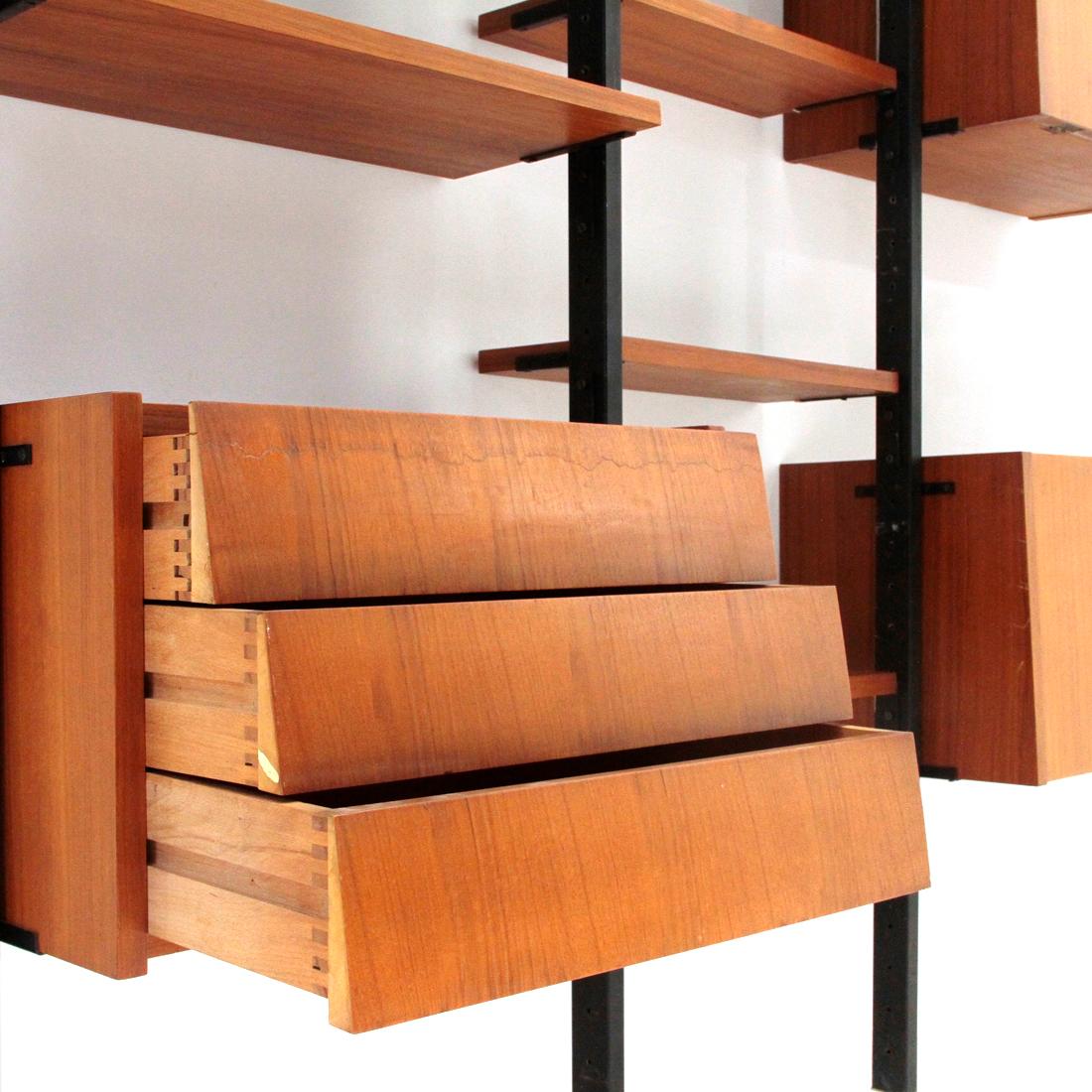  Midcentury Wooden and Black Metal Italian Wall Unit, 1960s 5