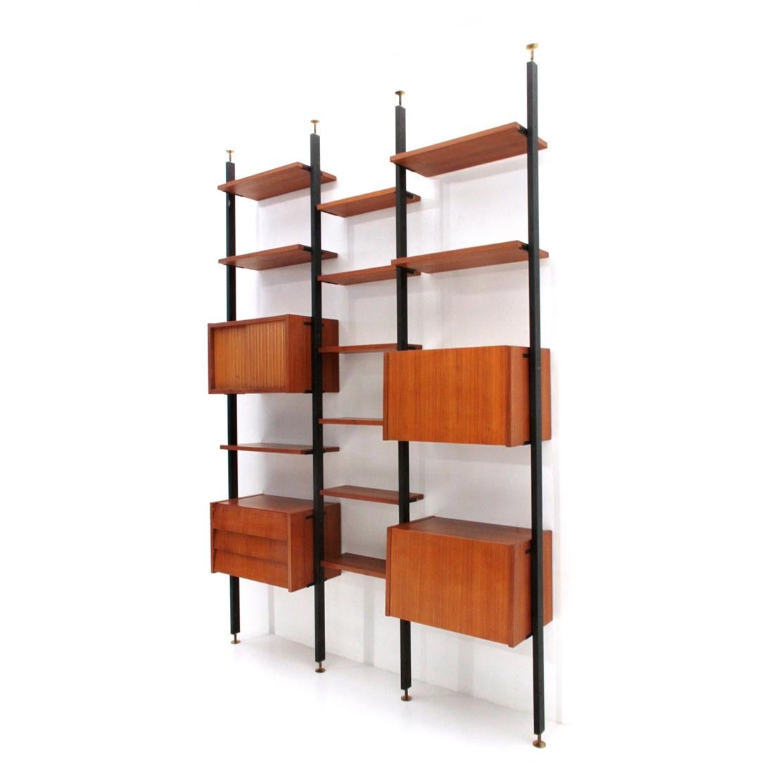 Mid-Century Modern  Midcentury Wooden and Black Metal Italian Wall Unit, 1960s