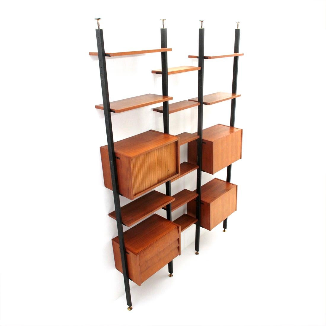  Midcentury Wooden and Black Metal Italian Wall Unit, 1960s In Good Condition In Savona, IT