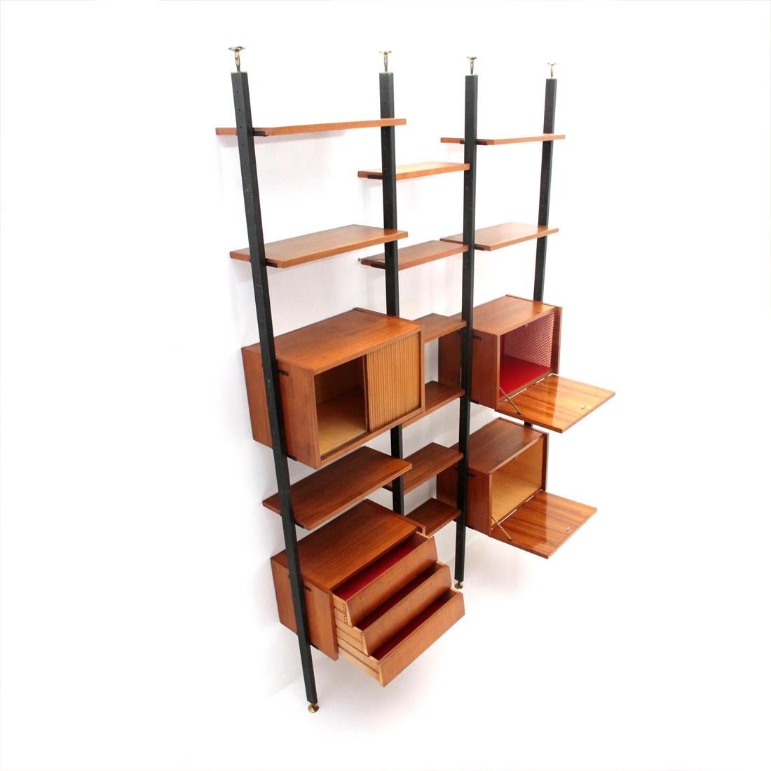 Mid-20th Century  Midcentury Wooden and Black Metal Italian Wall Unit, 1960s