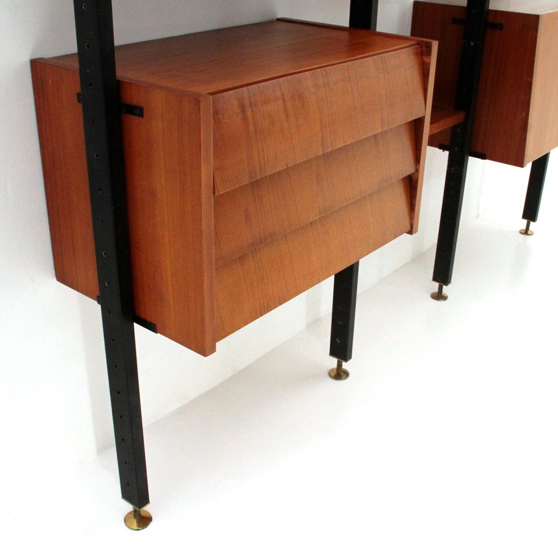  Midcentury Wooden and Black Metal Italian Wall Unit, 1960s 2