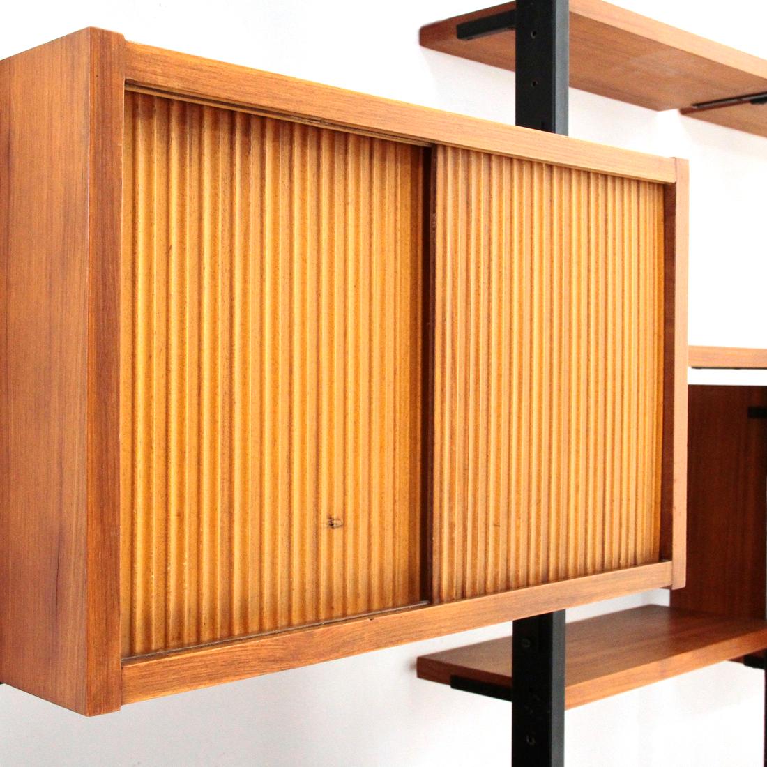 Midcentury Wooden and Black Metal Italian Wall Unit, 1960s 4