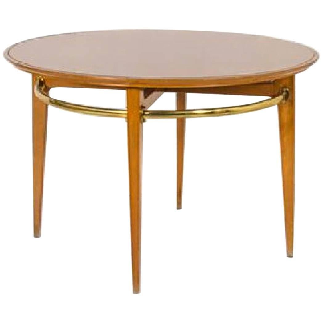 Midcentury Wooden and Brass Italian Dining Table Attibuited to Gio Ponti, 1950s For Sale