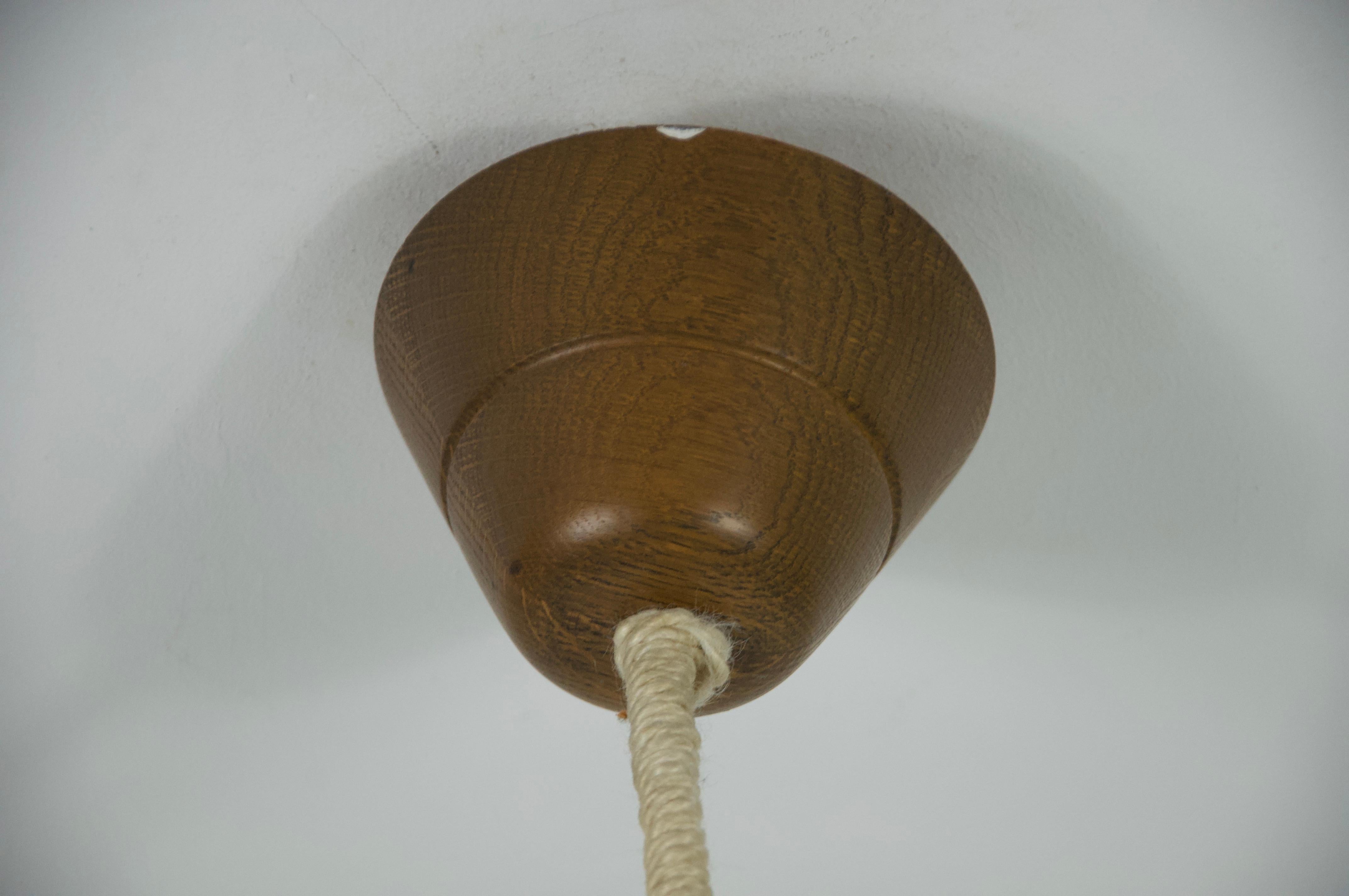 Midcentury Wooden and Glass Hanging Lamp by Temde, circa 1960 For Sale 4