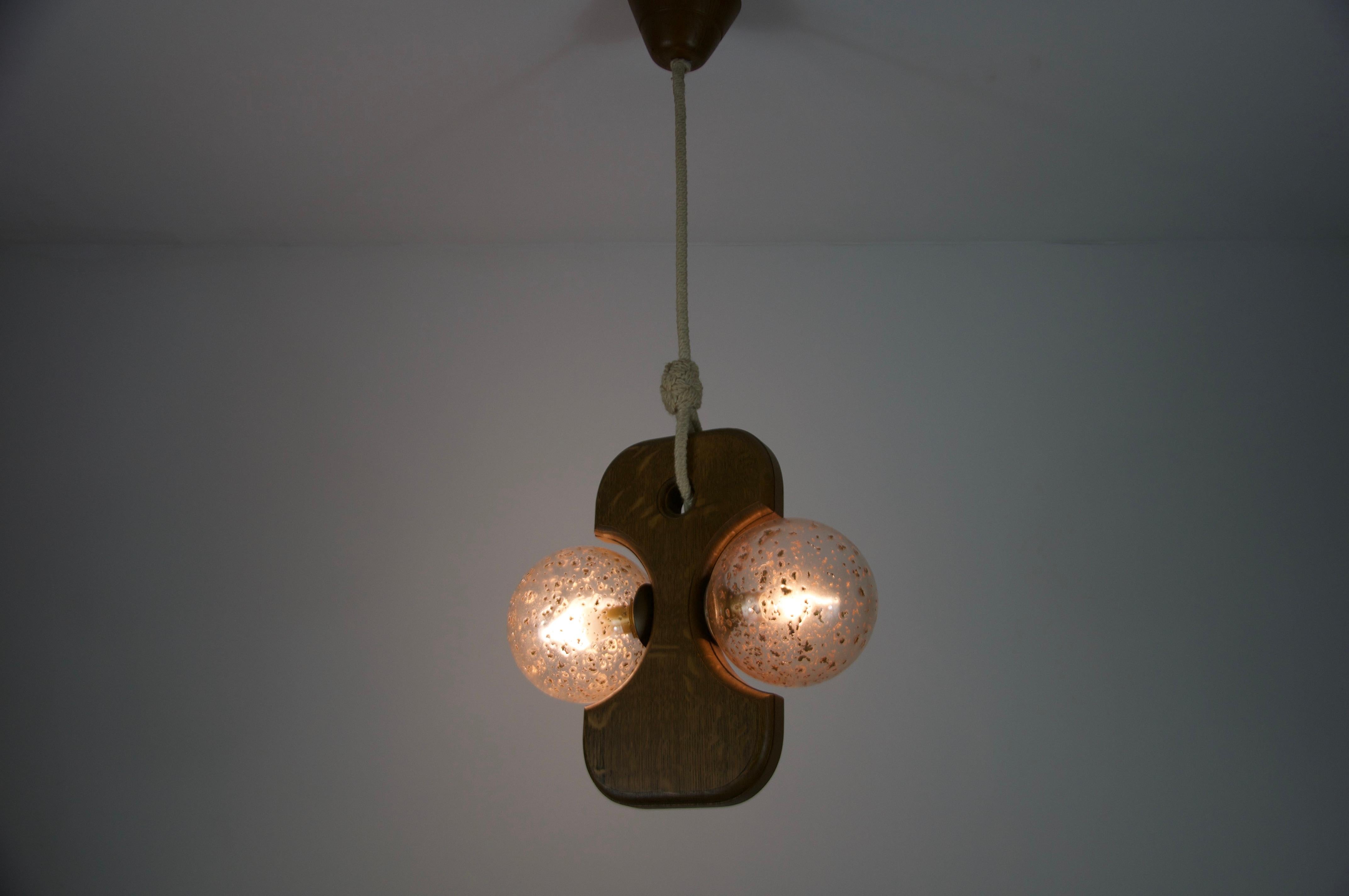 Midcentury Wooden and Glass Hanging Lamp by Temde, circa 1960 For Sale 5