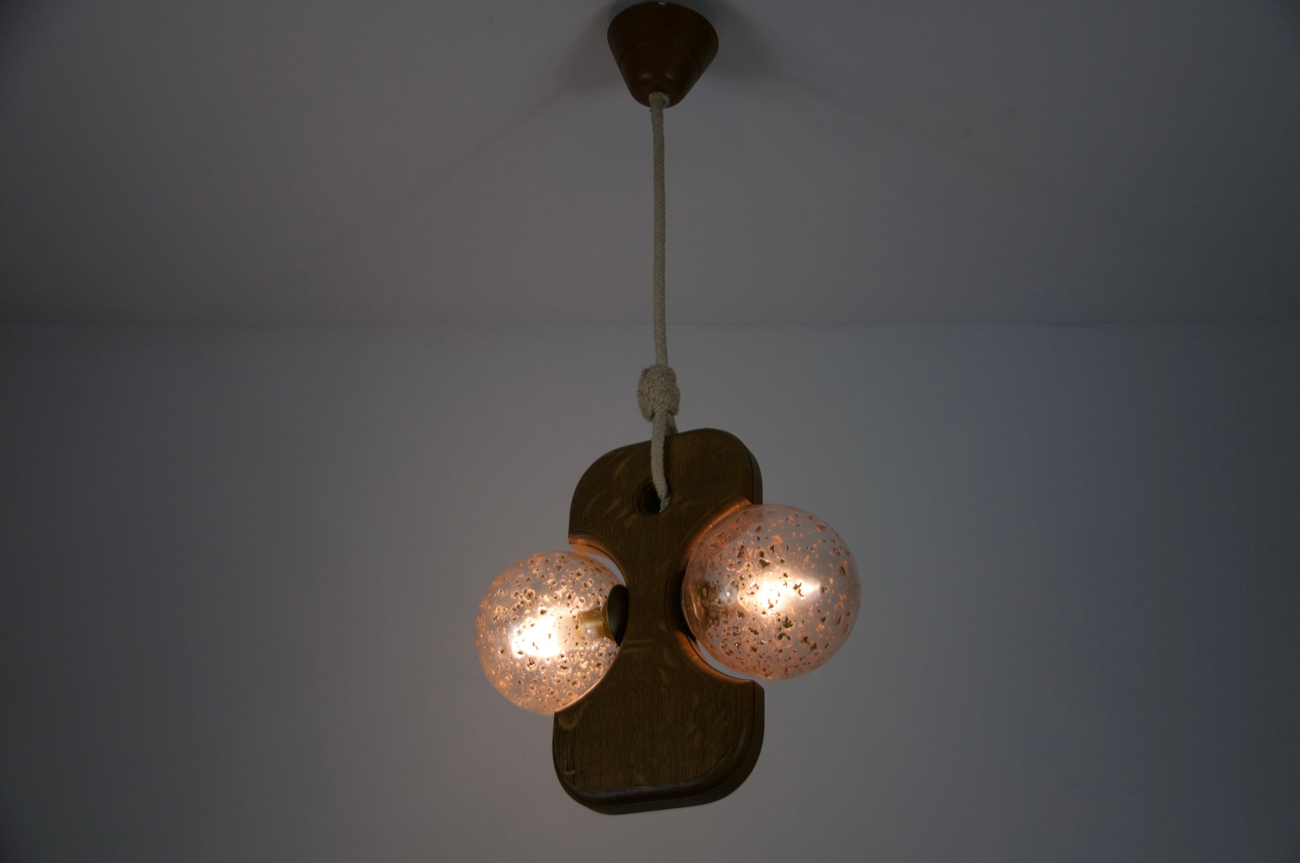 Midcentury Wooden and Glass Hanging Lamp by Temde, circa 1960 For Sale 6