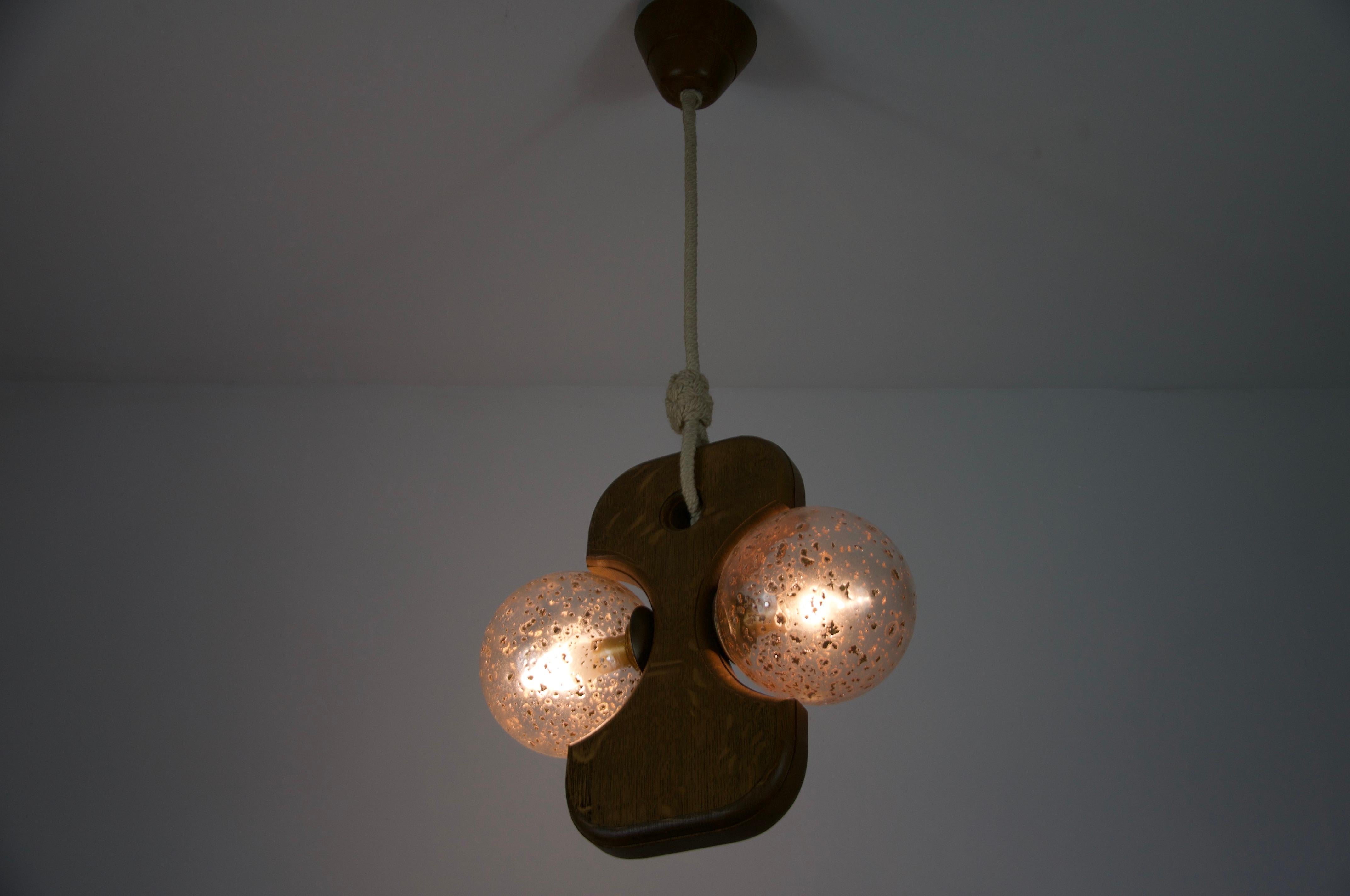 Midcentury Wooden and Glass Hanging Lamp by Temde, circa 1960 For Sale 7