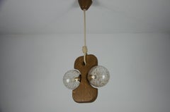 Midcentury Wooden and Glass Hanging Lamp by Temde, circa 1960