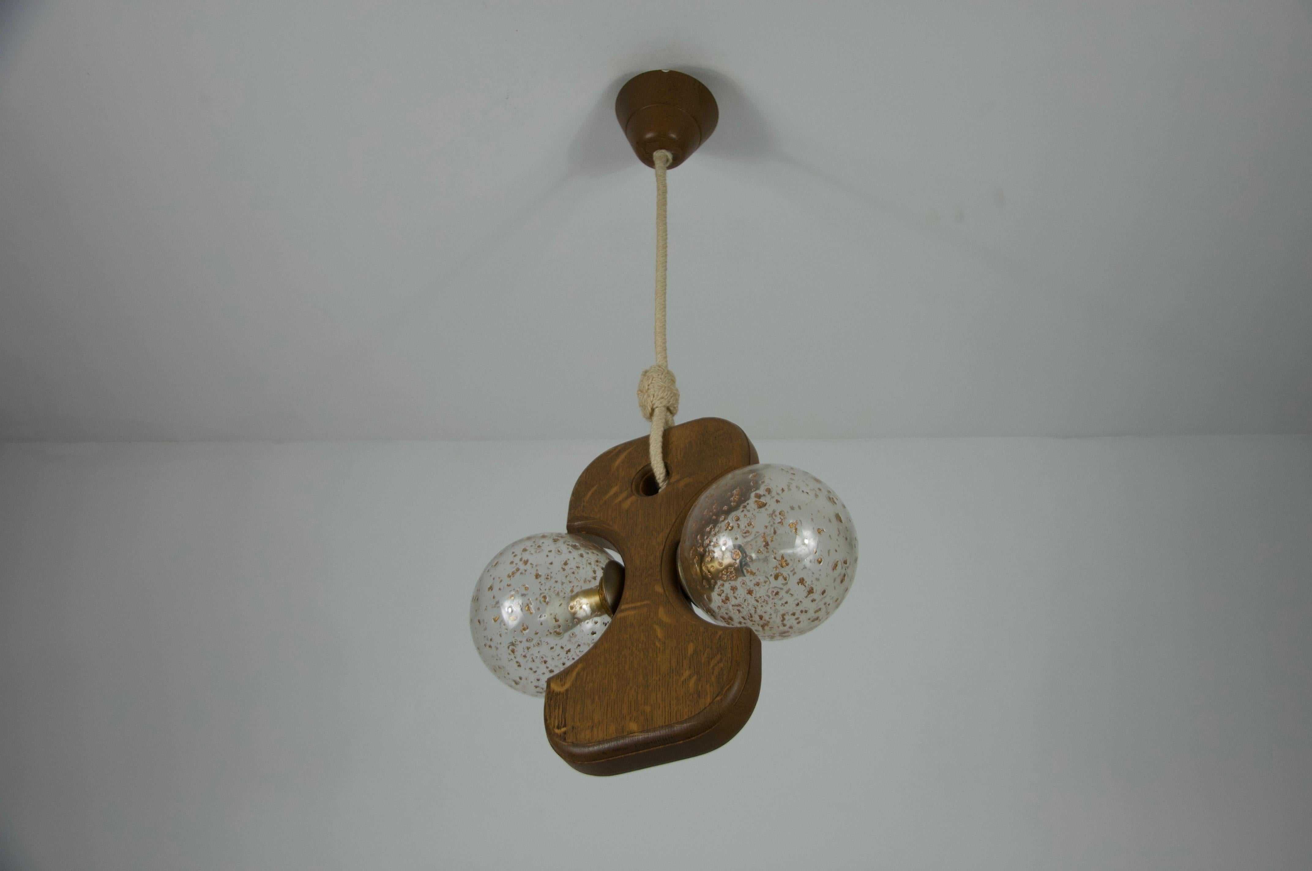 Midcentury Wooden and Glass Hanging Lamp by Temde, circa 1960 For Sale 1