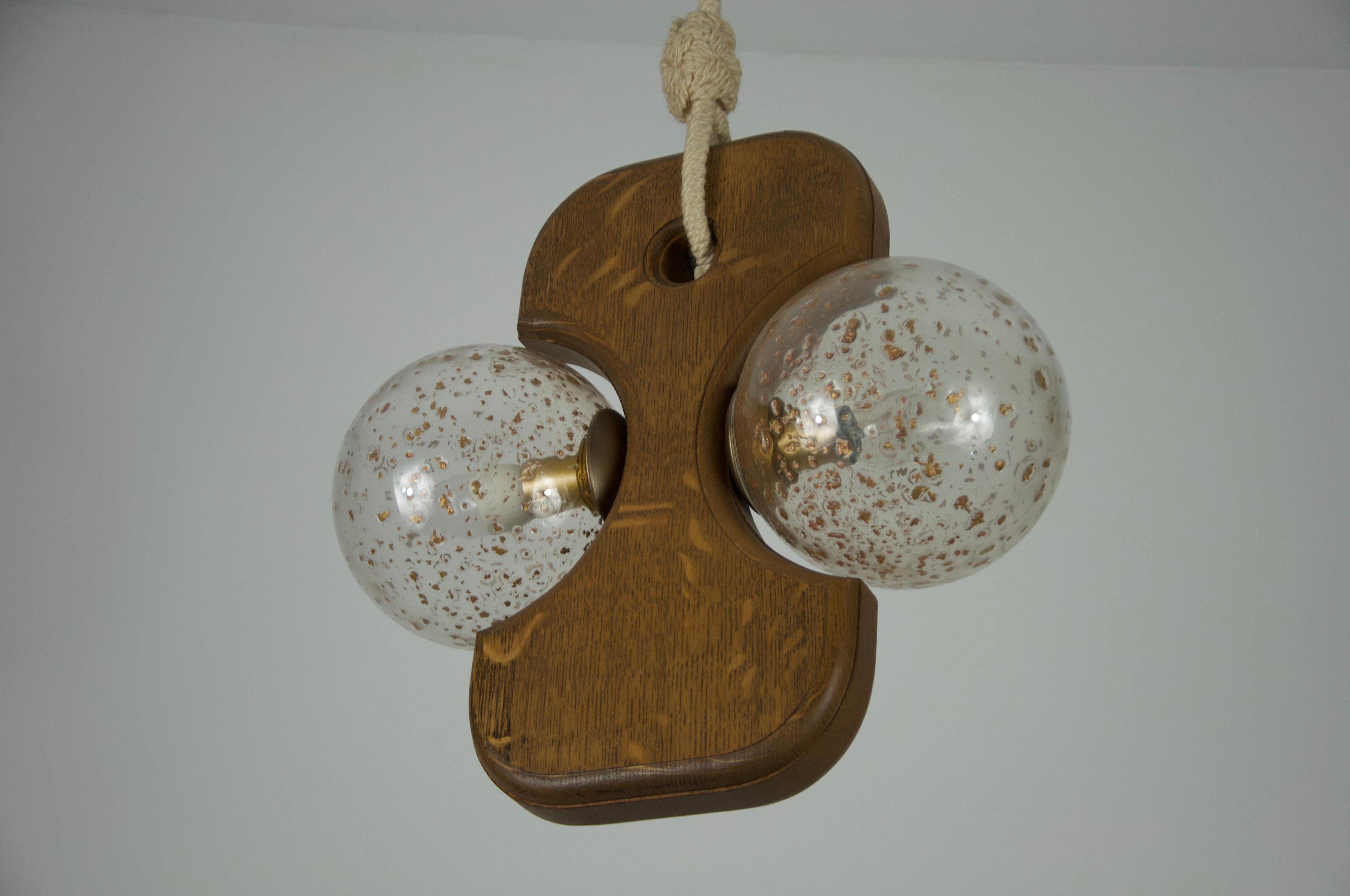 Midcentury Wooden and Glass Hanging Lamp by Temde, circa 1960 For Sale 2