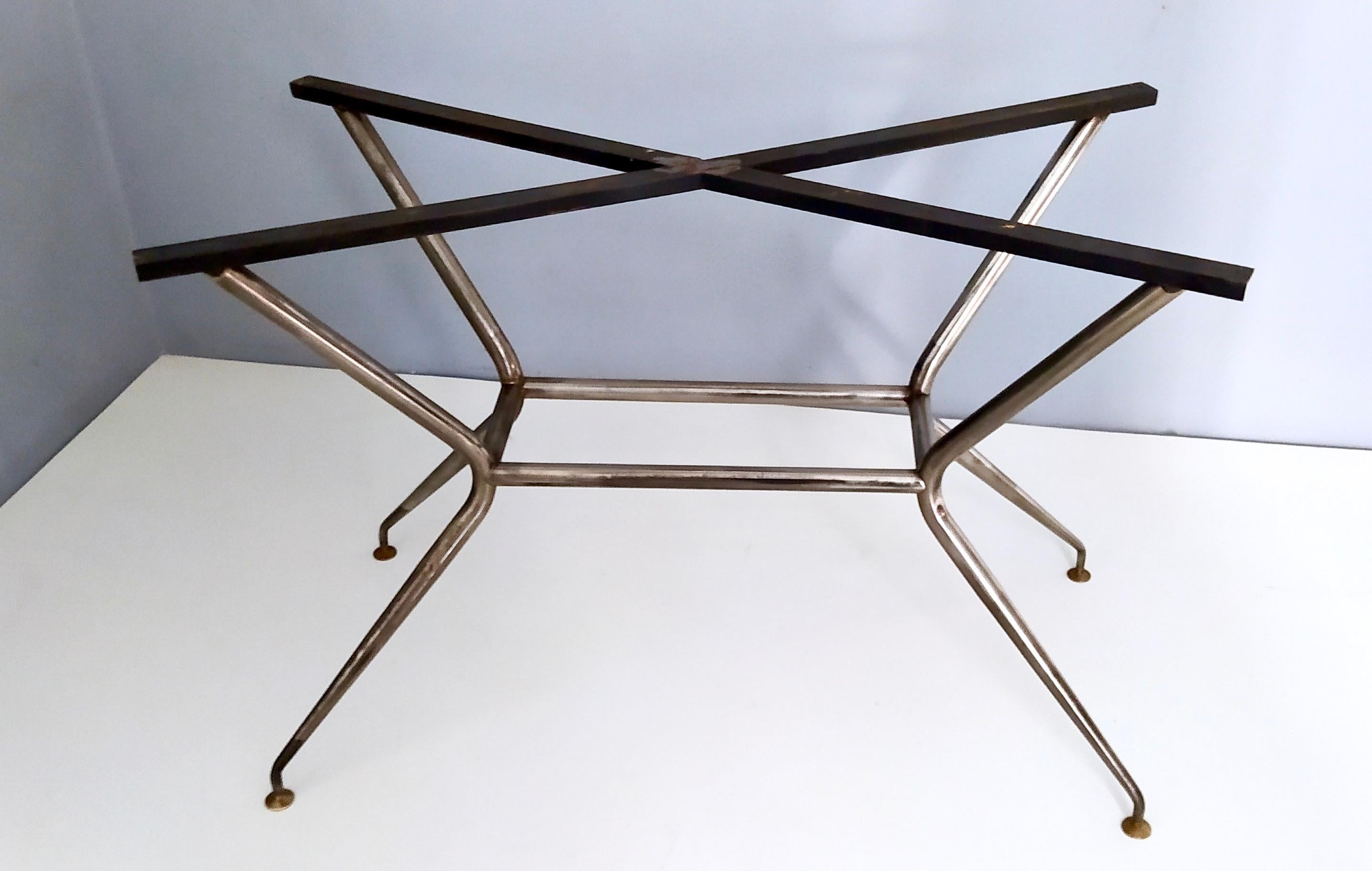 Vintage Wooden and Iron Dining Table with an Oval Glass Top, Italy 4