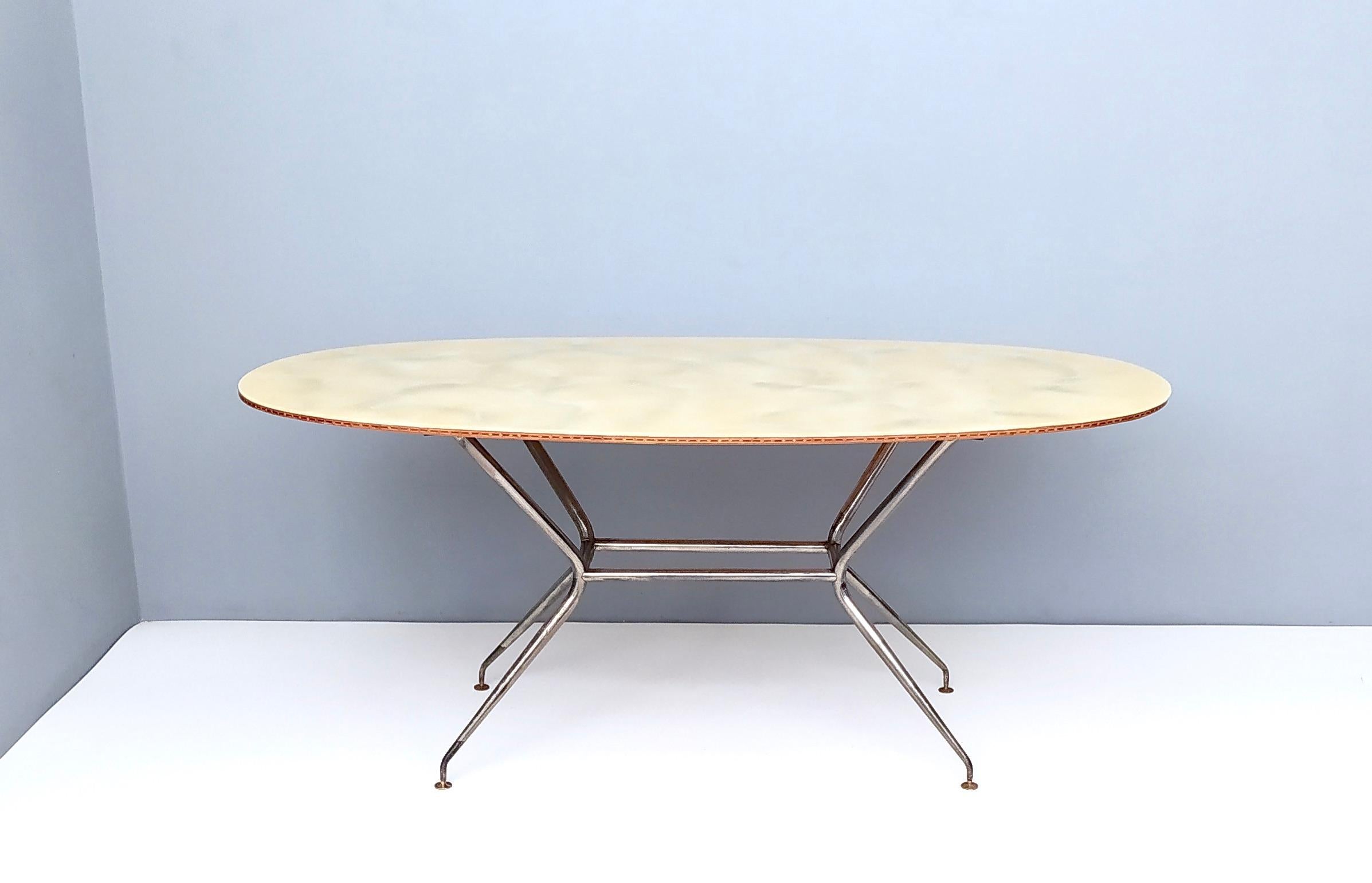 Italian Vintage Wooden and Iron Dining Table with an Oval Glass Top, Italy