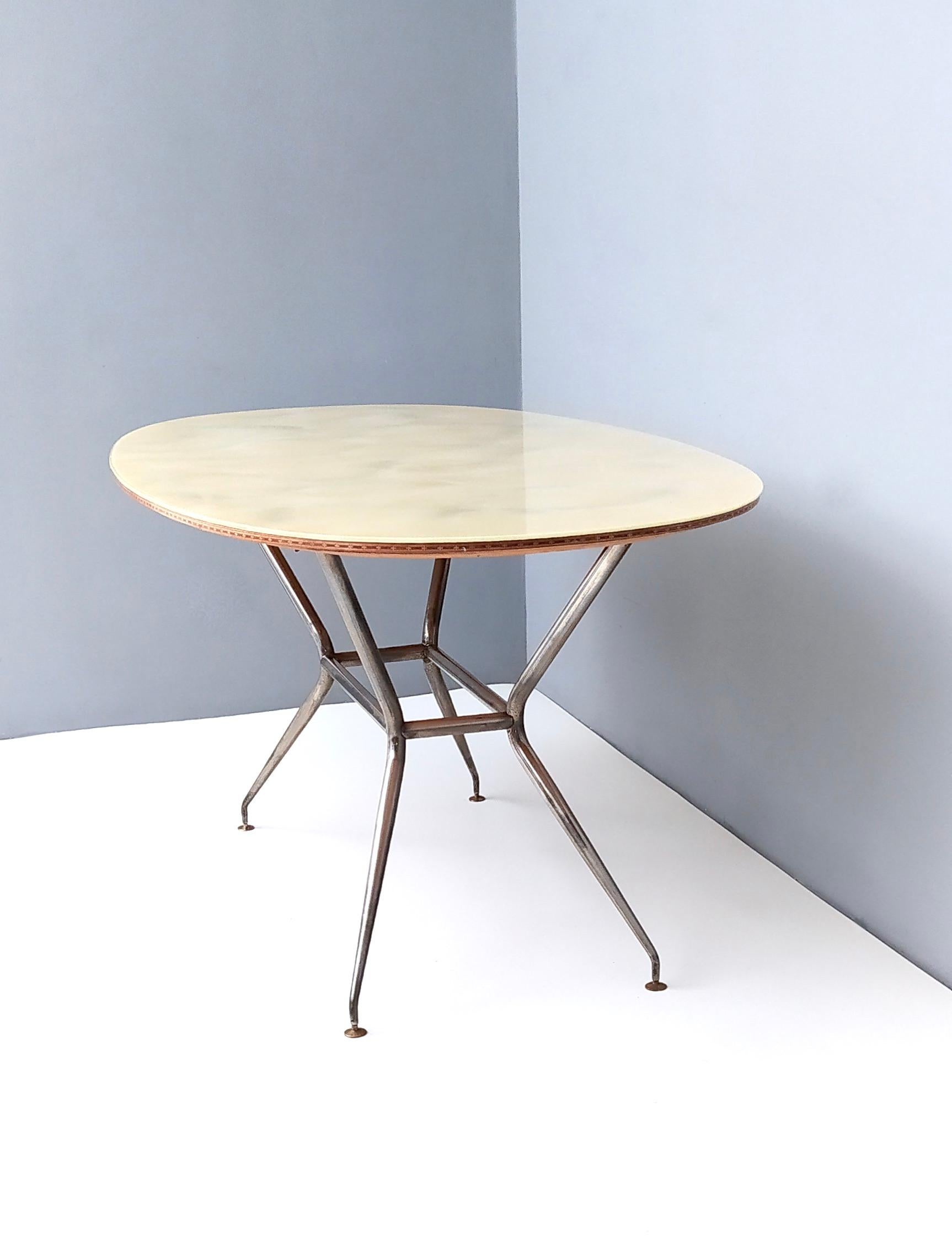 Mid-20th Century Vintage Wooden and Iron Dining Table with an Oval Glass Top, Italy
