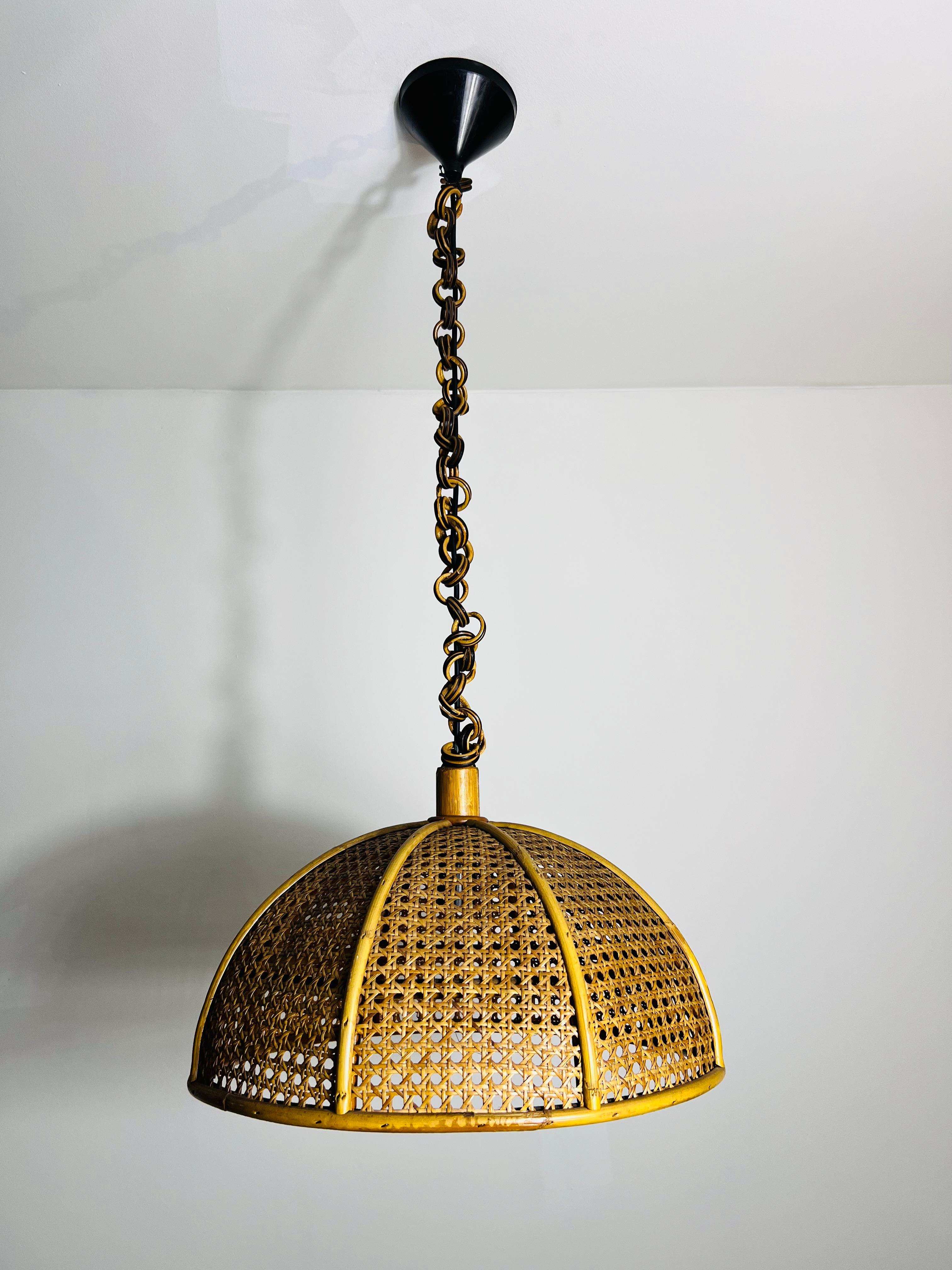 Midcentury Wooden Bamboo Pendant Lamp, Italy, 1960s For Sale 4