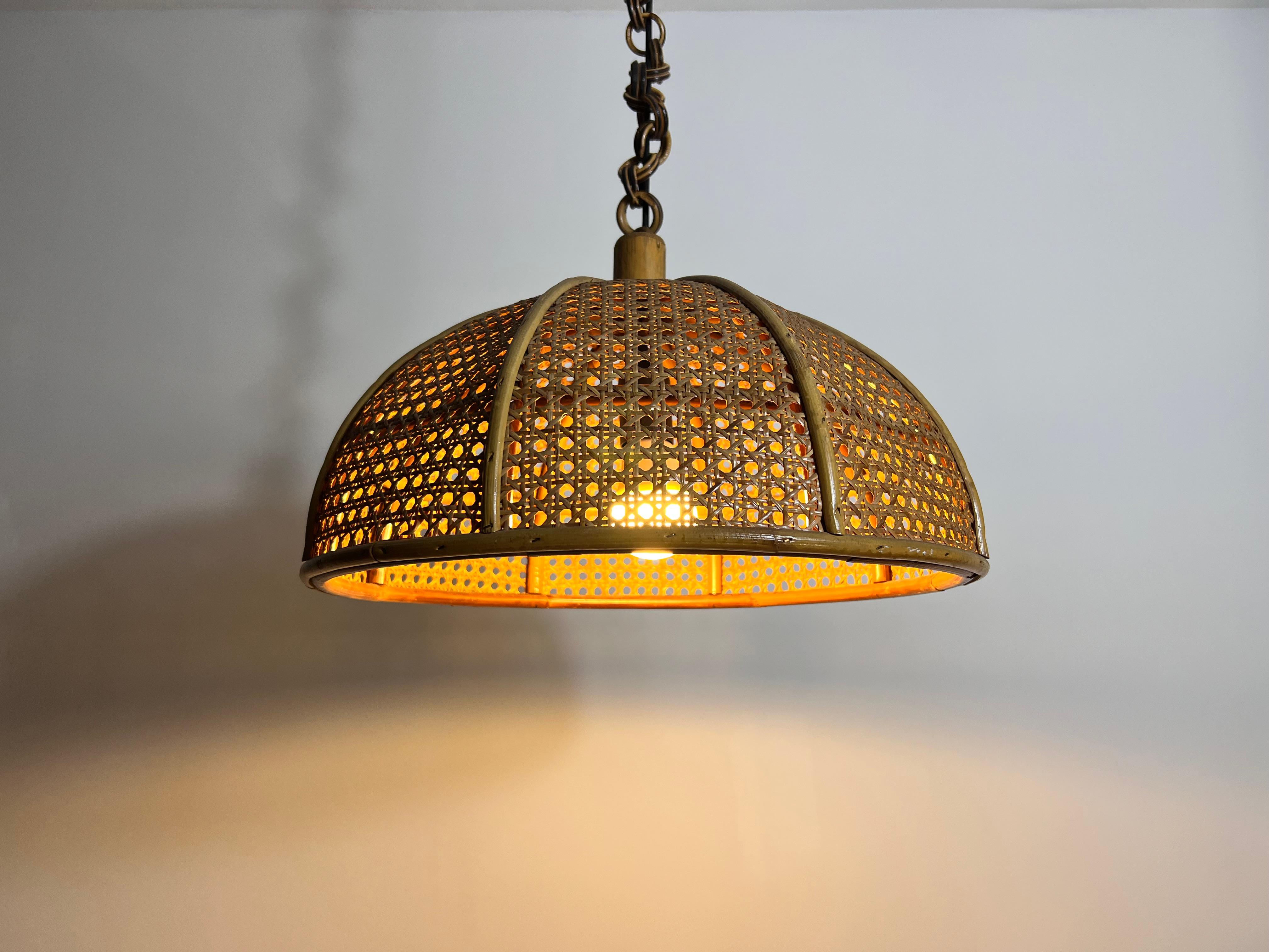 Midcentury Wooden Bamboo Pendant Lamp, Italy, 1960s For Sale 5
