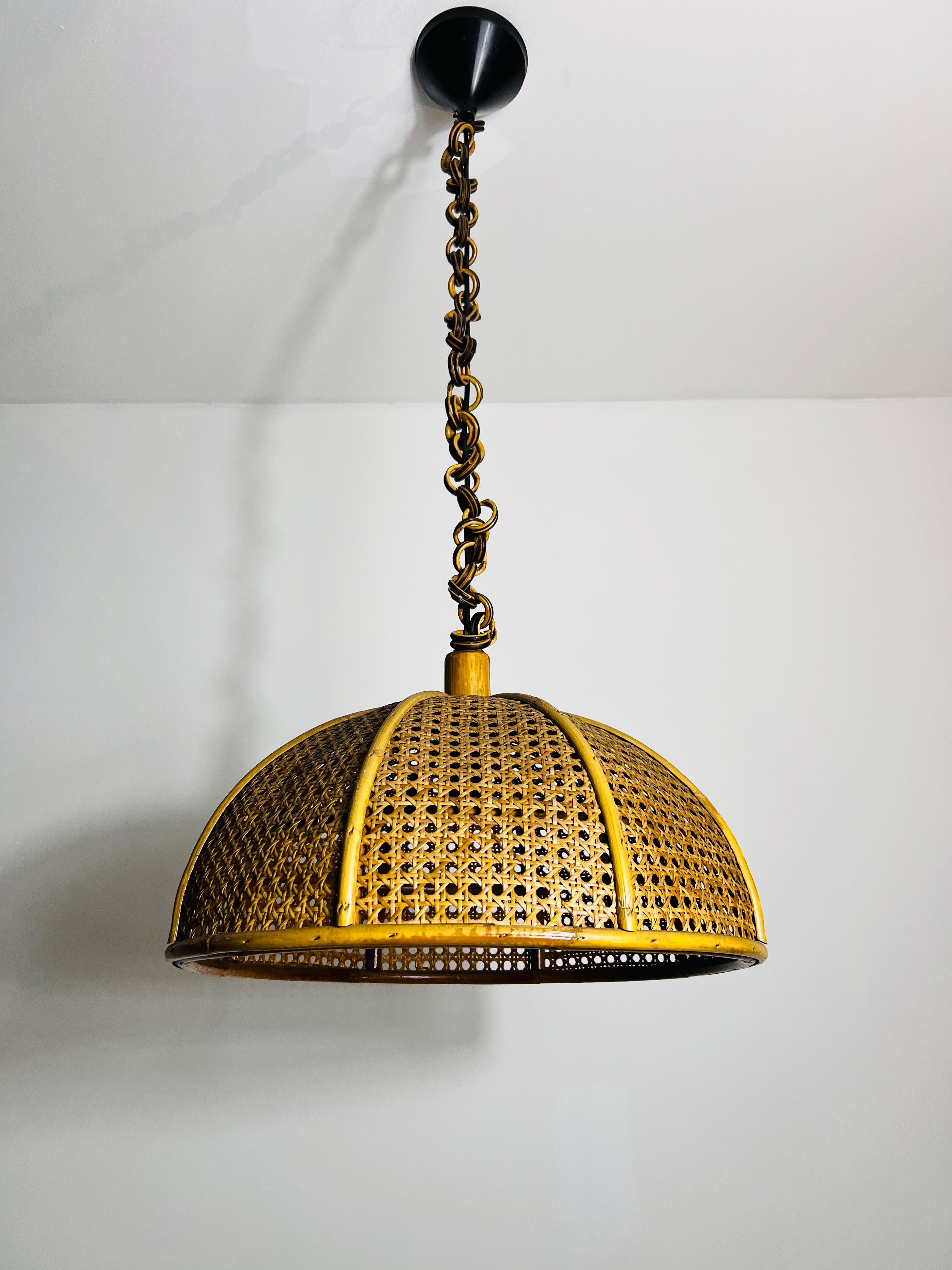 Mid-Century Modern Midcentury Wooden Bamboo Pendant Lamp, Italy, 1960s For Sale
