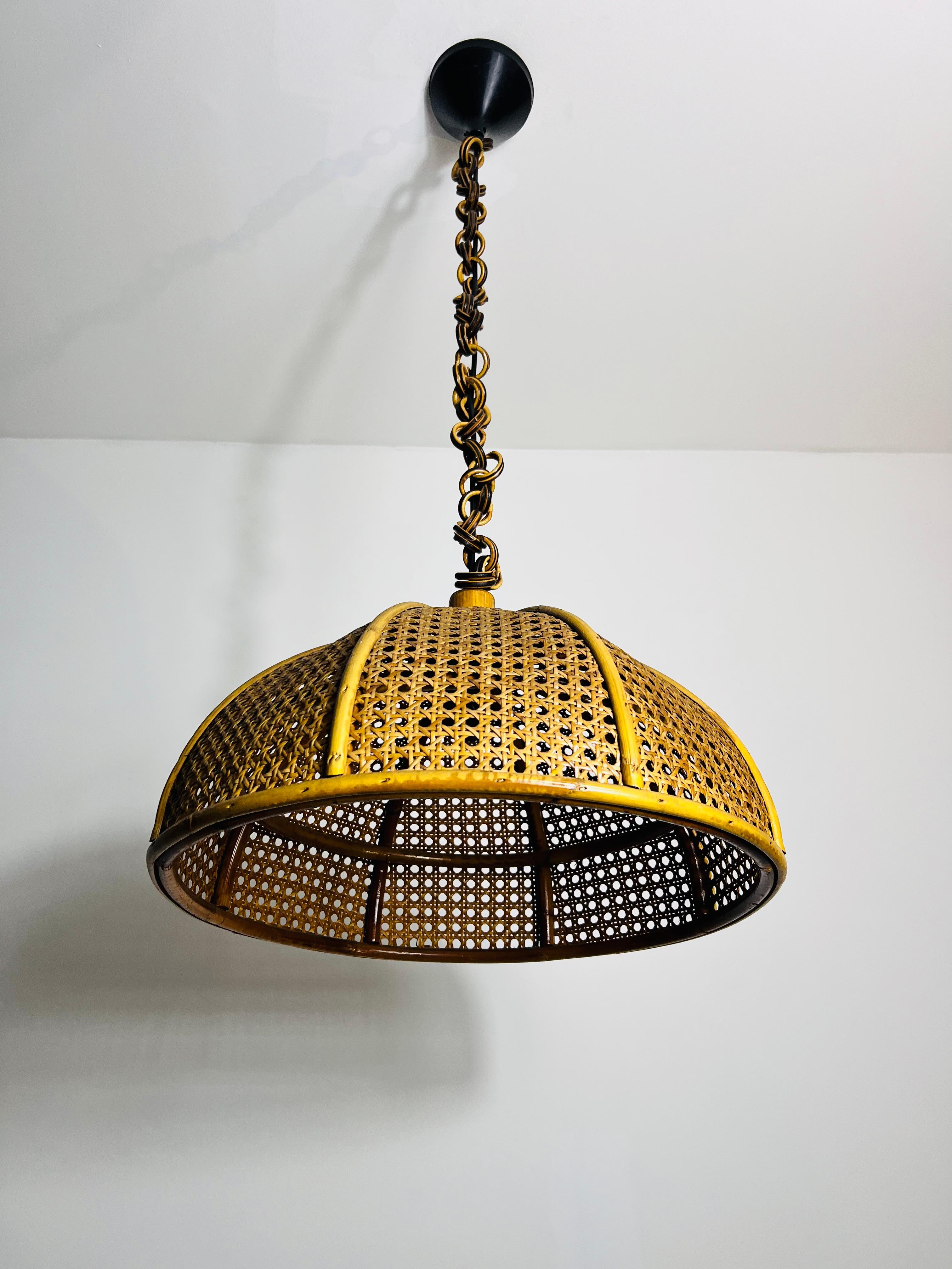 Mid-20th Century Midcentury Wooden Bamboo Pendant Lamp, Italy, 1960s For Sale