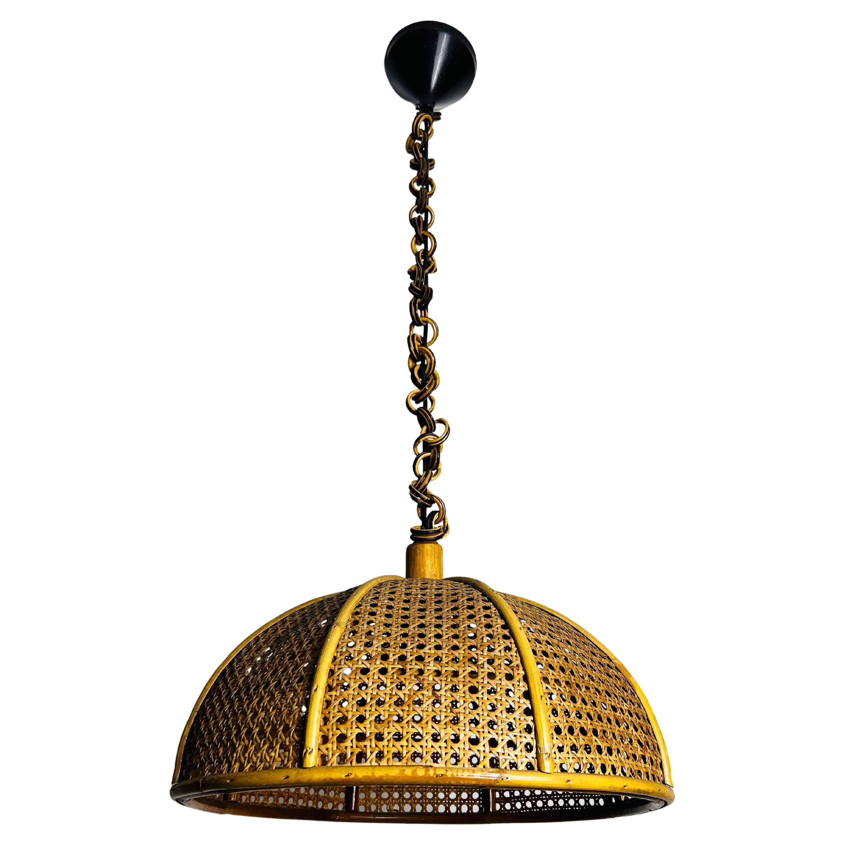 Midcentury Wooden Bamboo Pendant Lamp, Italy, 1960s