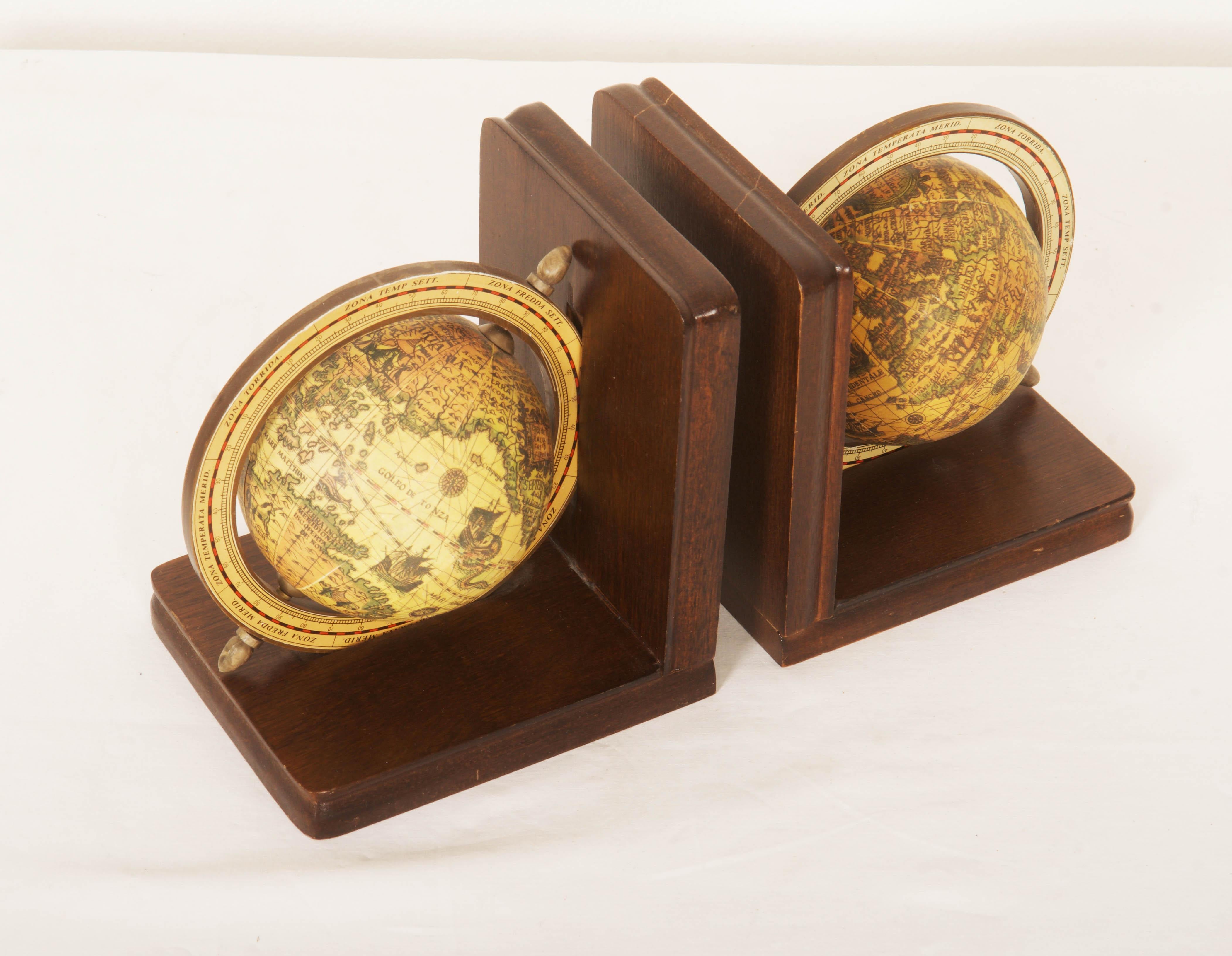 Mid-Century Modern Midcentury Wooden Bookends World Globe