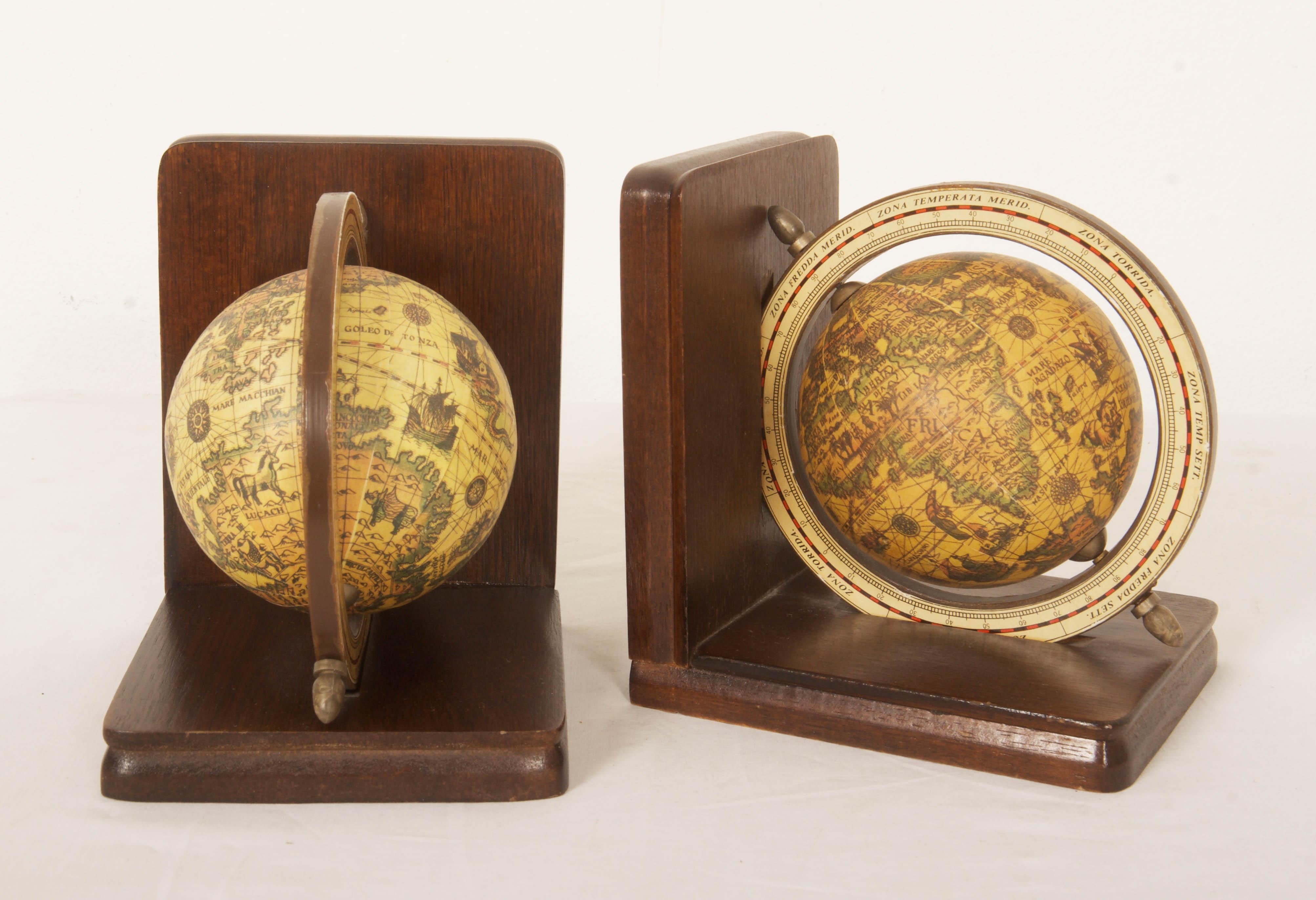 Beech Midcentury Wooden Bookends World Globe