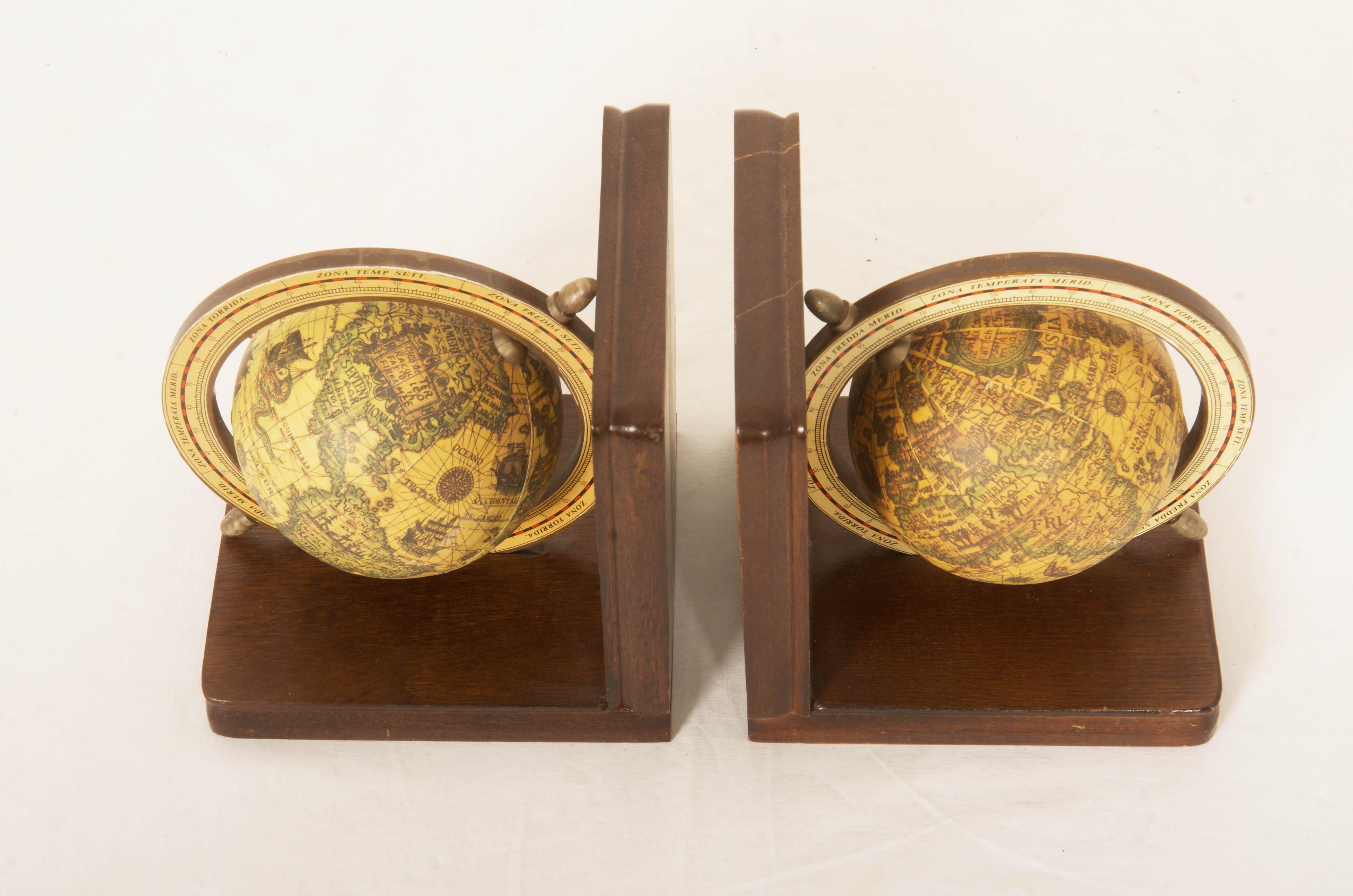 Midcentury Wooden Bookends World Globe 1