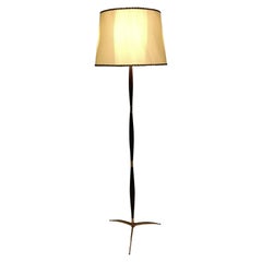 Midcentury Wooden, Brass and Varnished Iron Floor Lamp, Italy, 1950s