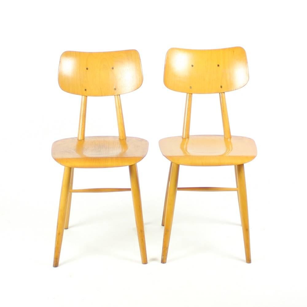 Mid-Century Modern Midcentury Wooden Chairs in Wood by Ton, Czechoslovakia, circa 1960 For Sale