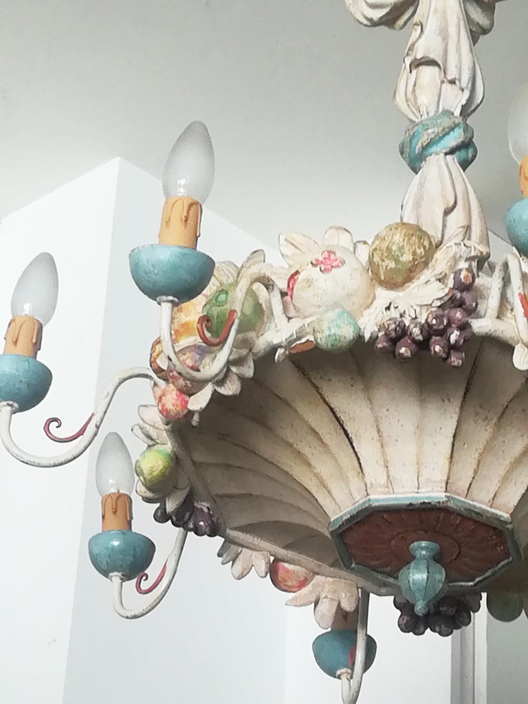 Midcentury Wooden Chandelier Garland of Fruits Style Della Robbia, Italy, 1950s at 1stdibs