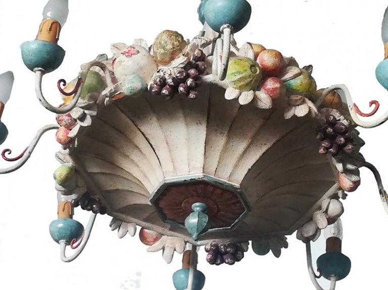 Midcentury Wooden Chandelier Garland of Fruits Style Della Robbia, Italy, 1950s at 1stdibs