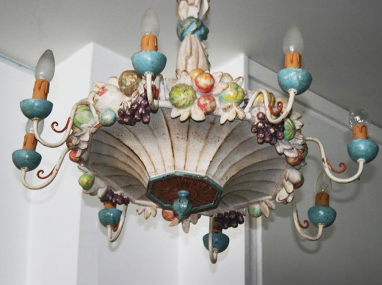 Midcentury Wooden Chandelier Garland of Fruits Style Della Robbia, Italy, 1950s at 1stdibs