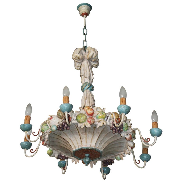 Midcentury Wooden Chandelier Garland of Fruits Style Della Robbia, Italy, 1950s at 1stdibs