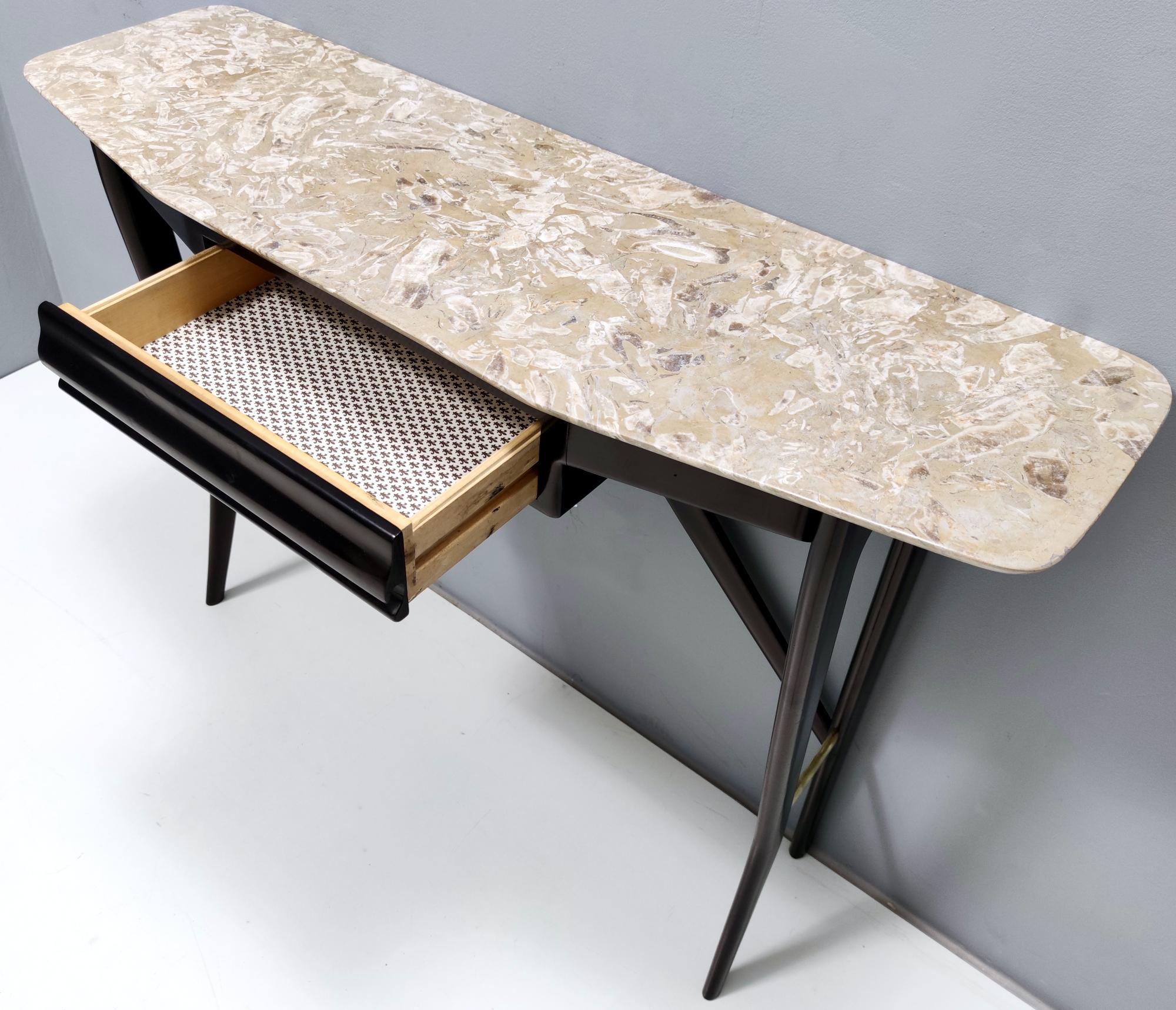 Vintage Ebonized Beech Console Table with a Lumachella Marble Top, Italy 5