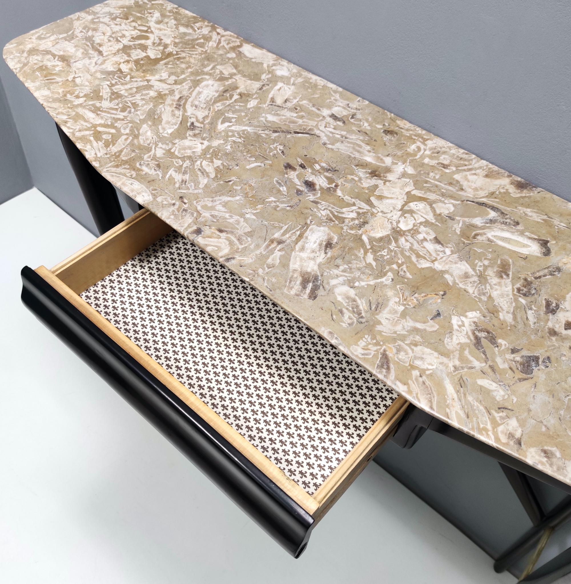 Vintage Ebonized Beech Console Table with a Lumachella Marble Top, Italy 6