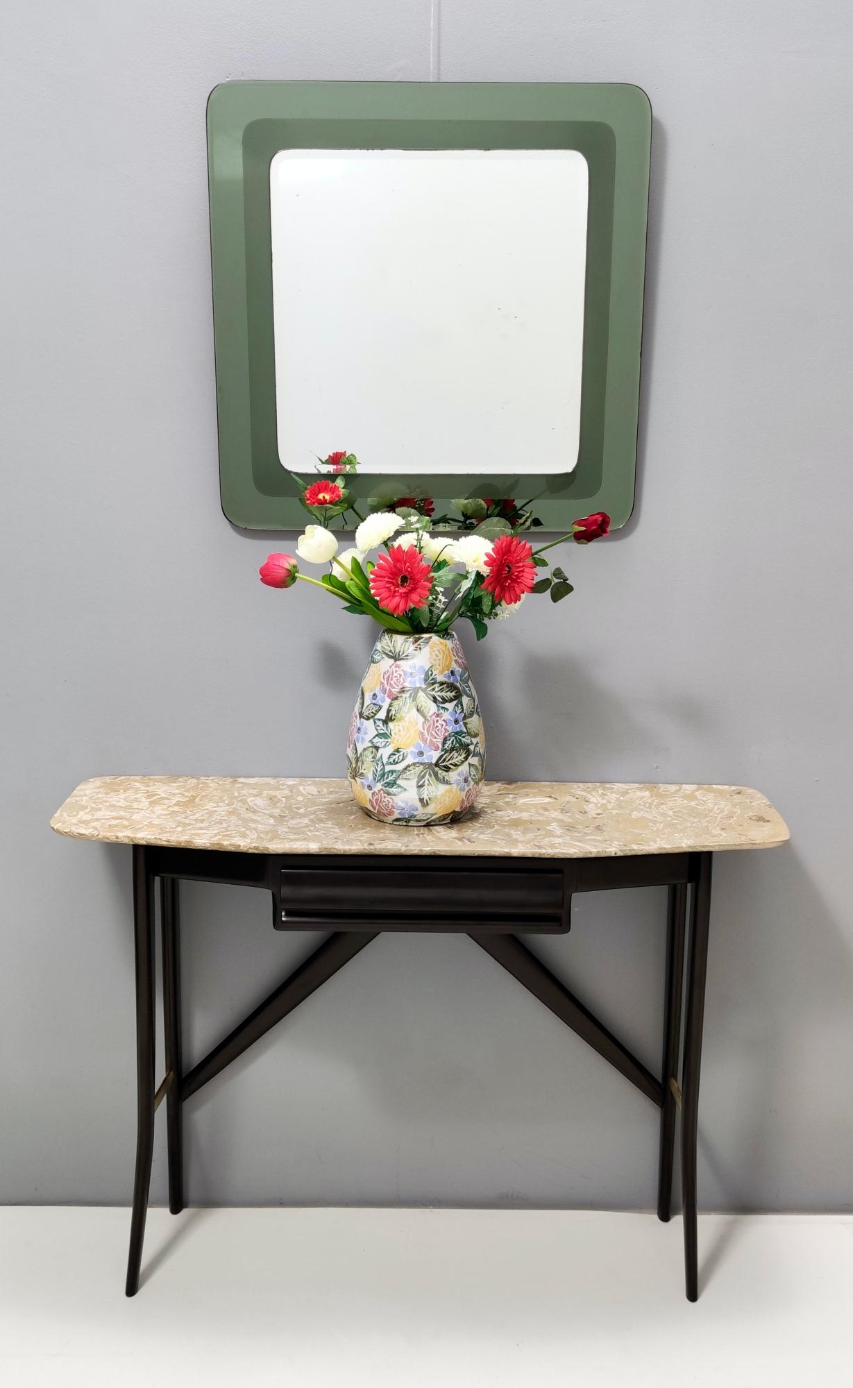 Mid-Century Modern Vintage Ebonized Beech Console Table with a Lumachella Marble Top, Italy