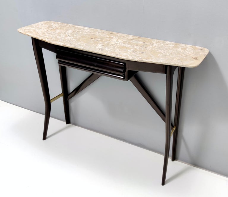 Ebonized Midcentury Wooden Console Table with a Lumachella Marble Top, Italy For Sale